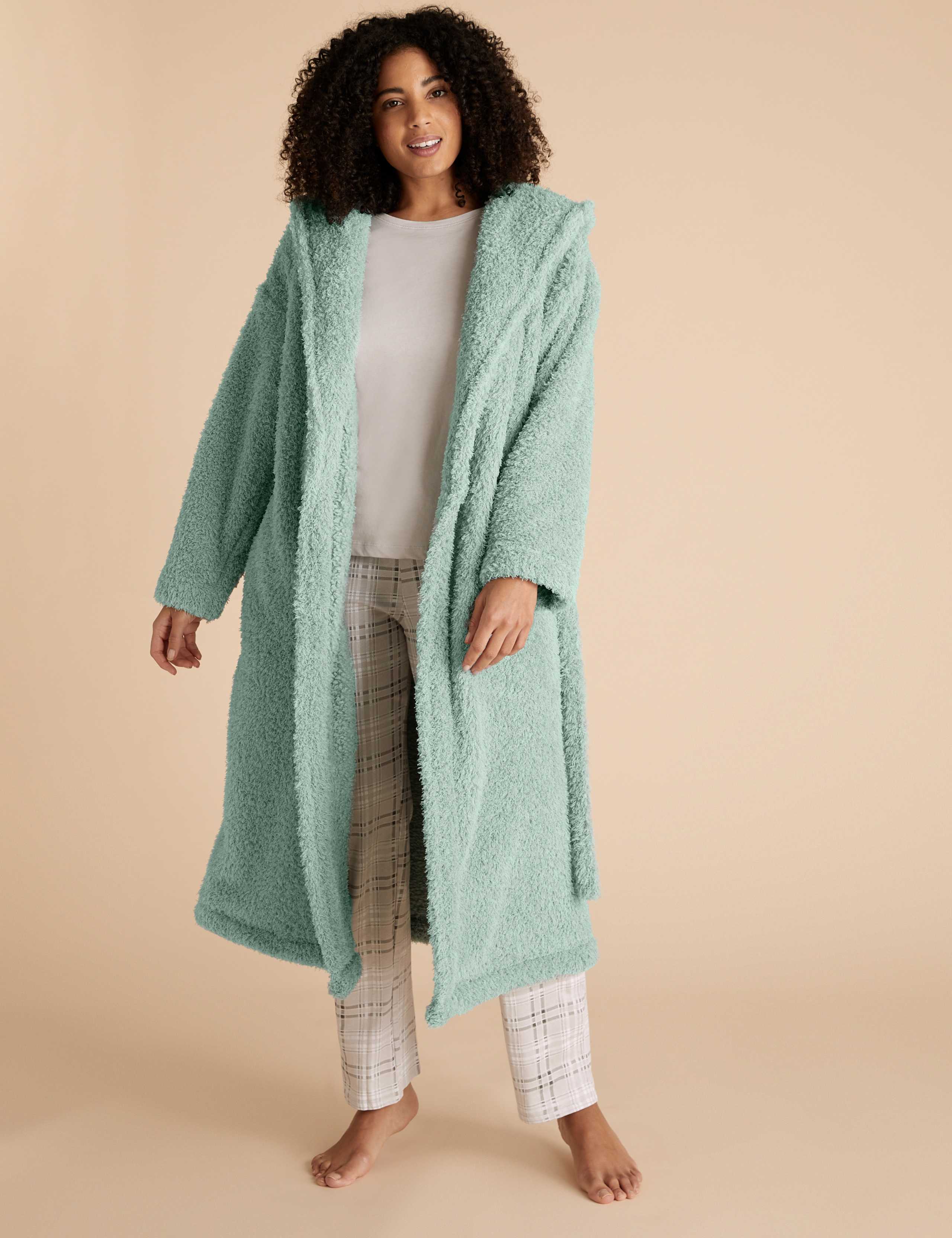 Feather Fleece Hooded Dressing Gown 1 of 5