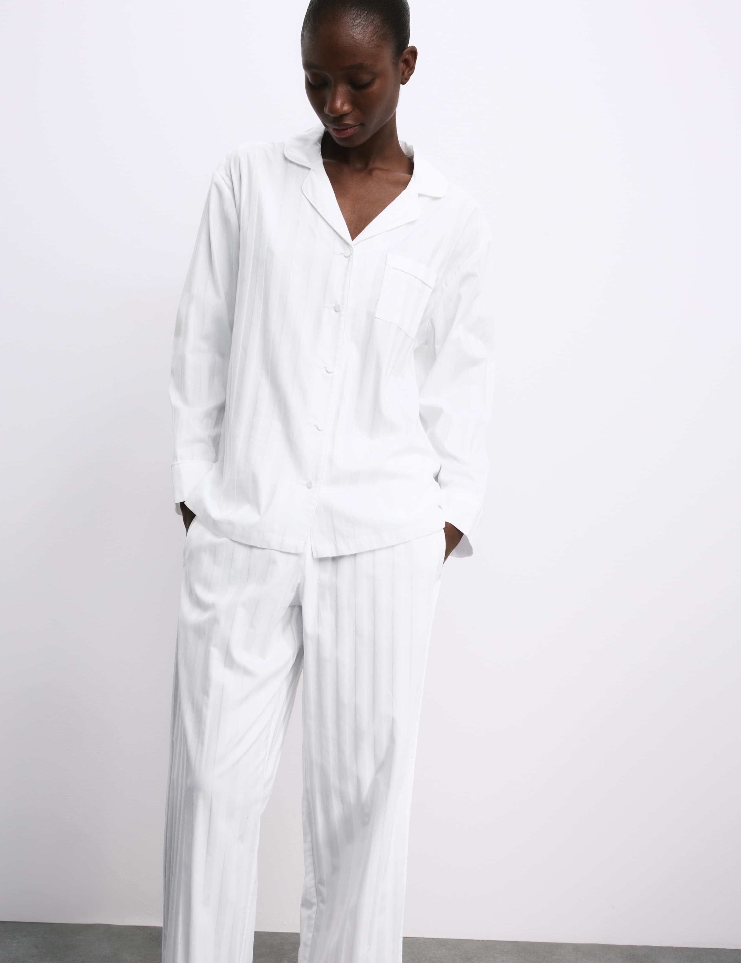 Pure Cotton Sateen Striped Pyjama Set 4 of 7