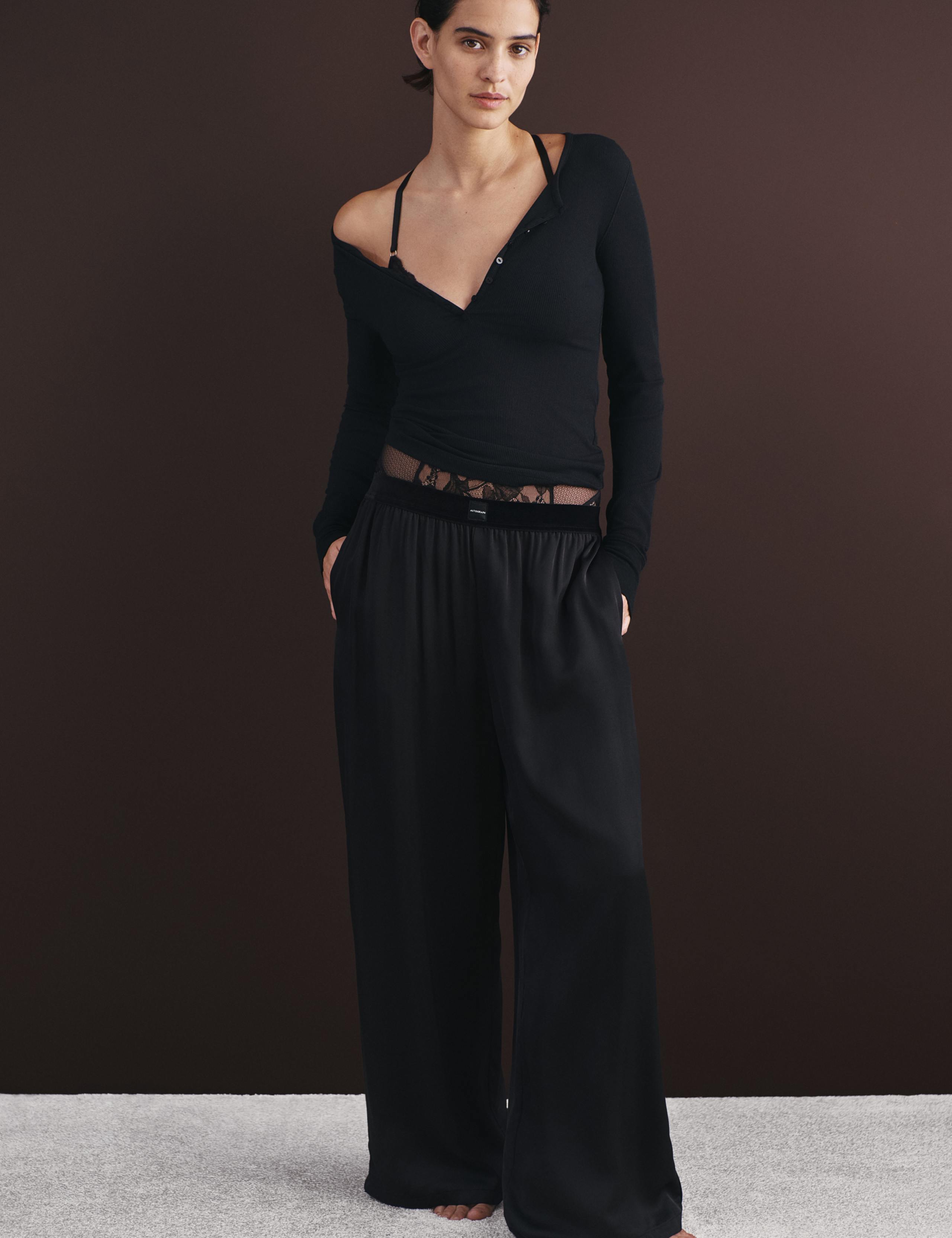 Satin Velvet Detail Pyjama Bottoms 1 of 5