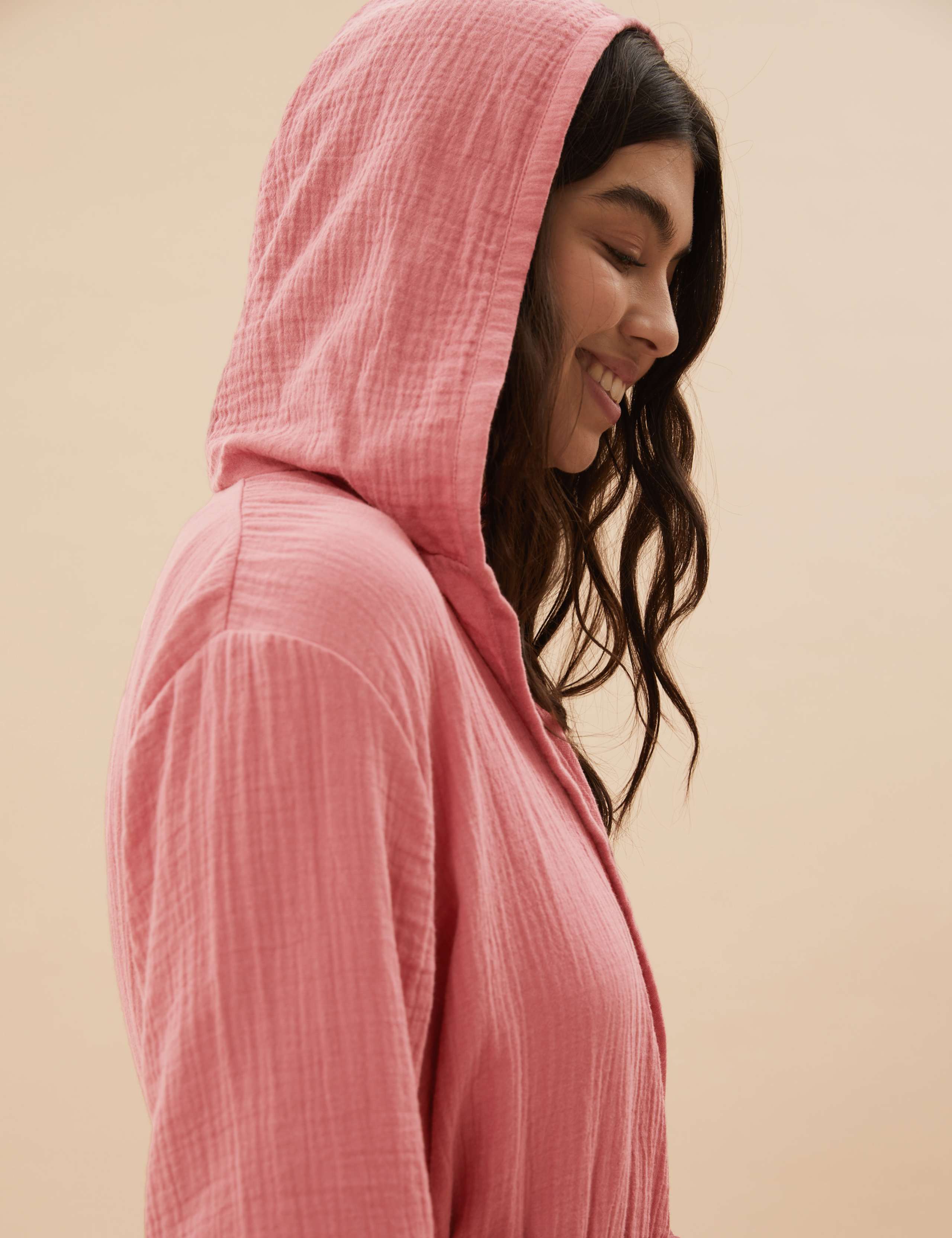 Pure Cotton Muslin Hooded Dressing Gown 1 of 6