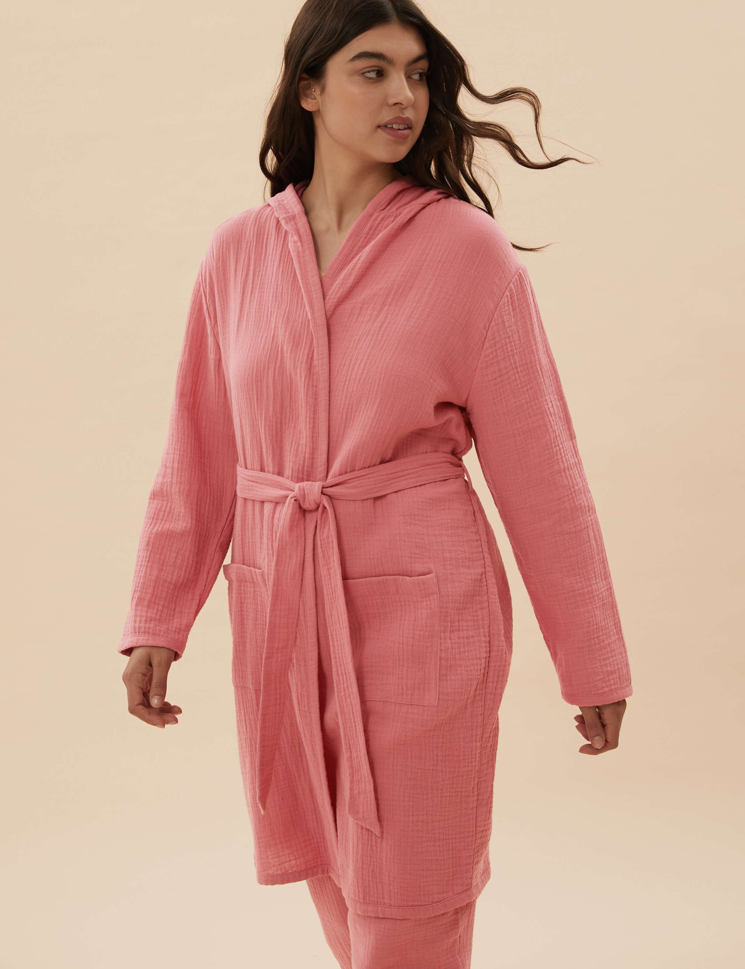 Pure Cotton Muslin Hooded Dressing Gown 3 of 6