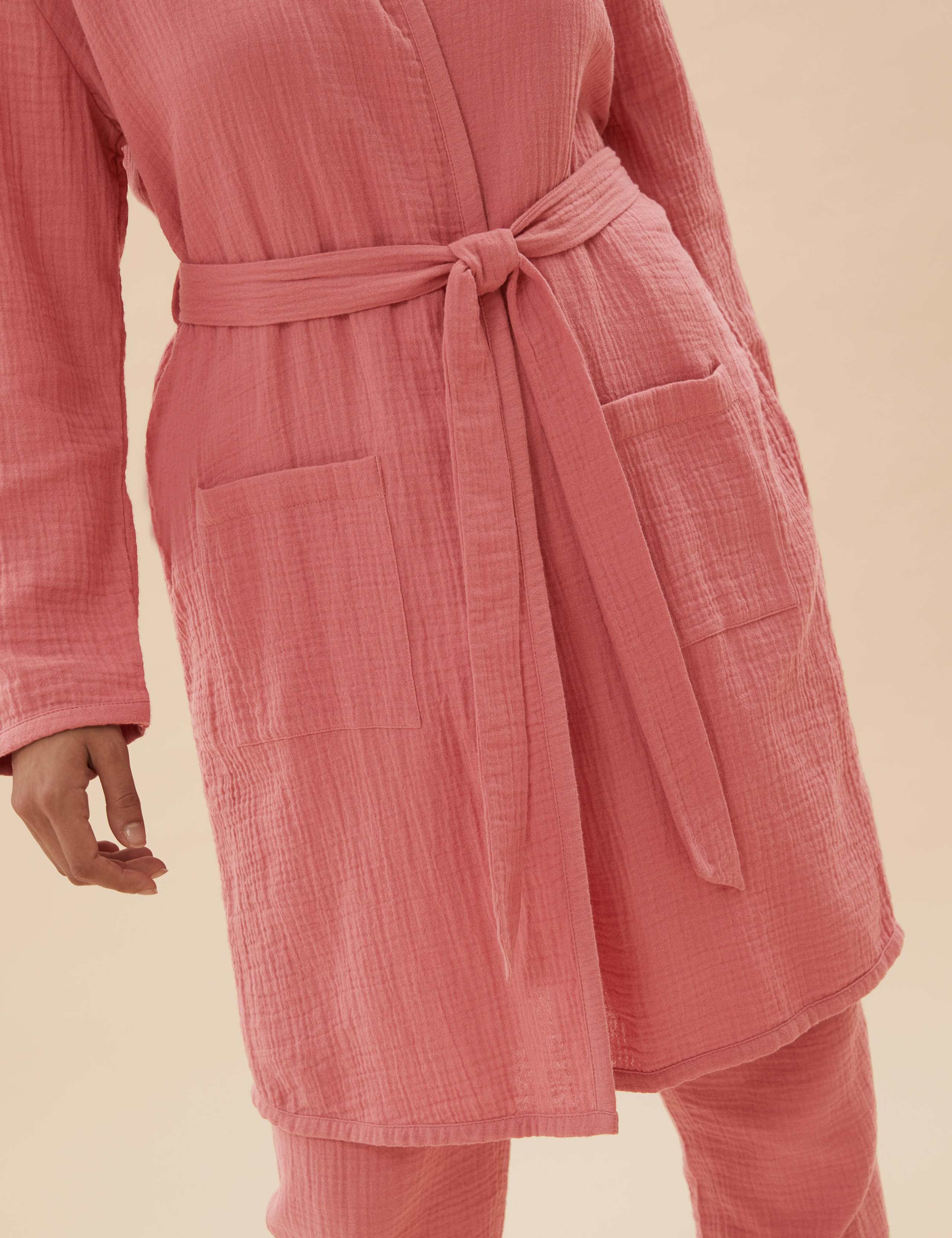 Pure Cotton Muslin Hooded Dressing Gown 4 of 6