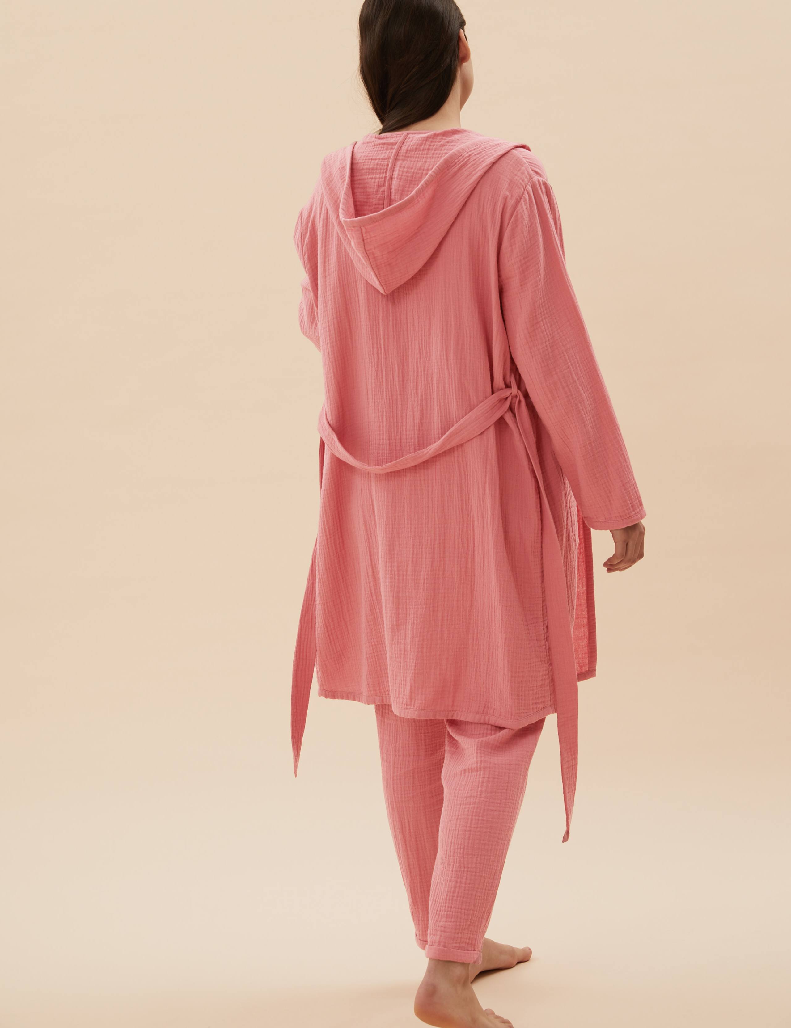 Pure Cotton Muslin Hooded Dressing Gown 5 of 6