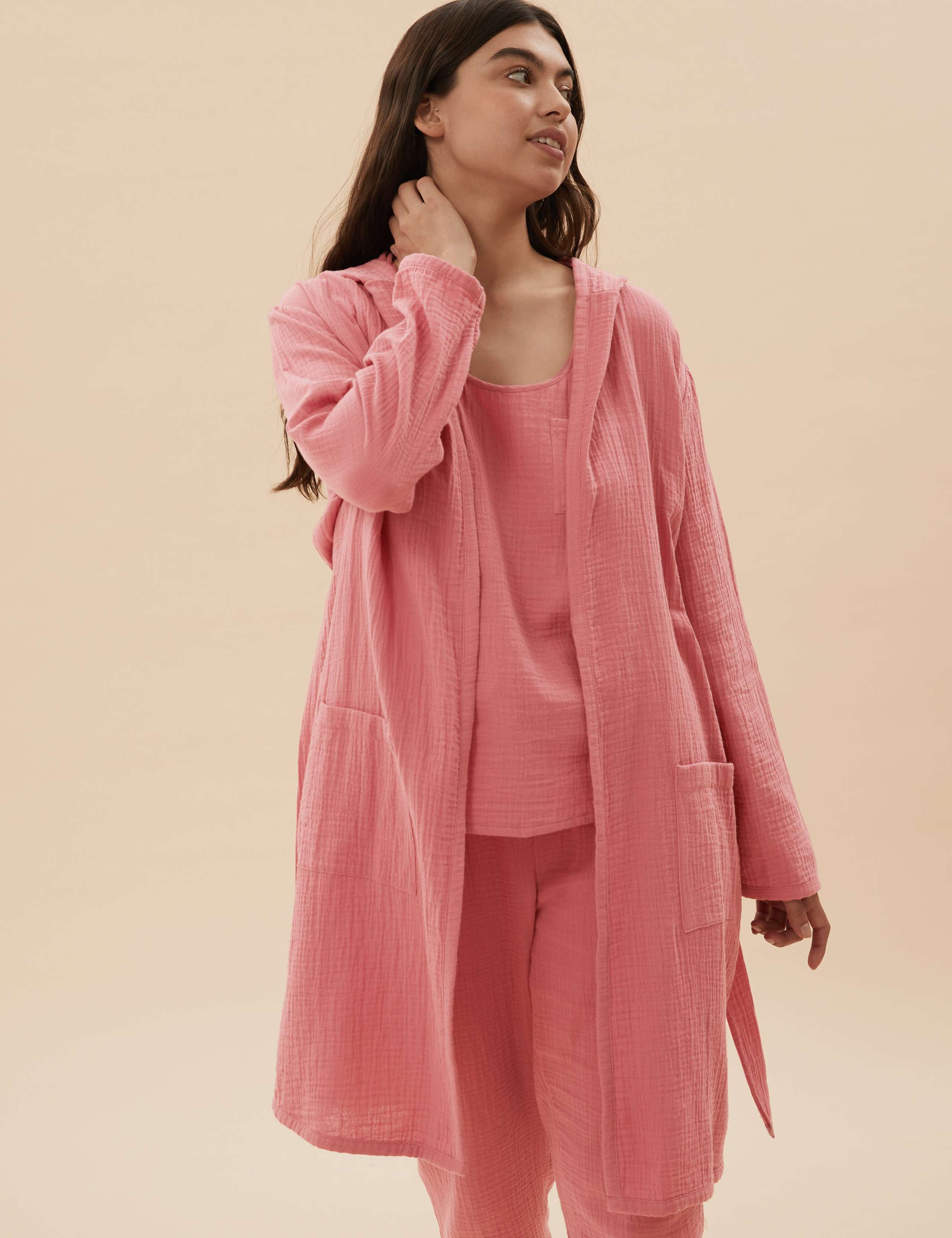 Pure Cotton Muslin Hooded Dressing Gown 6 of 6