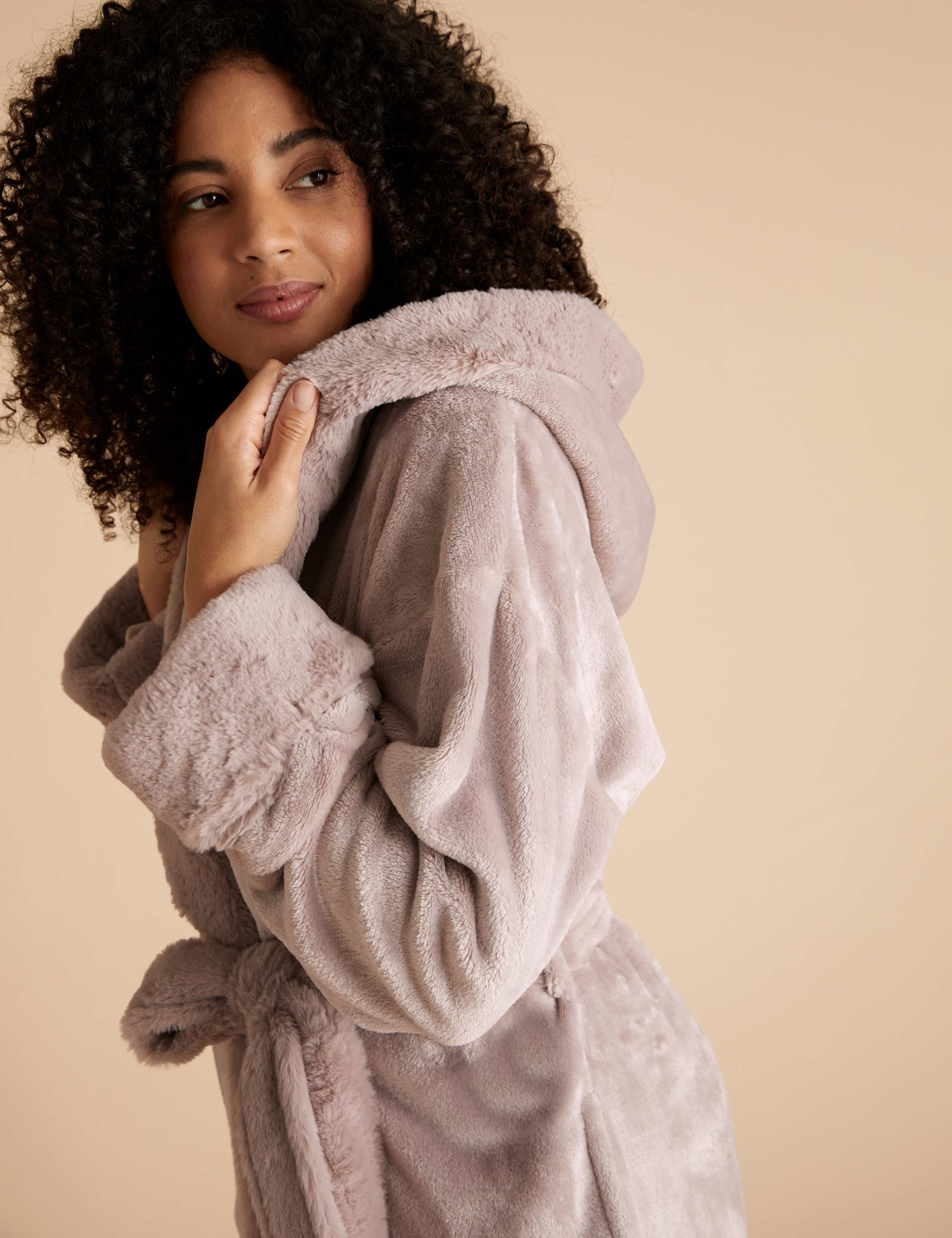 Fleece Fur Trim Long Dressing Gown 1 of 4