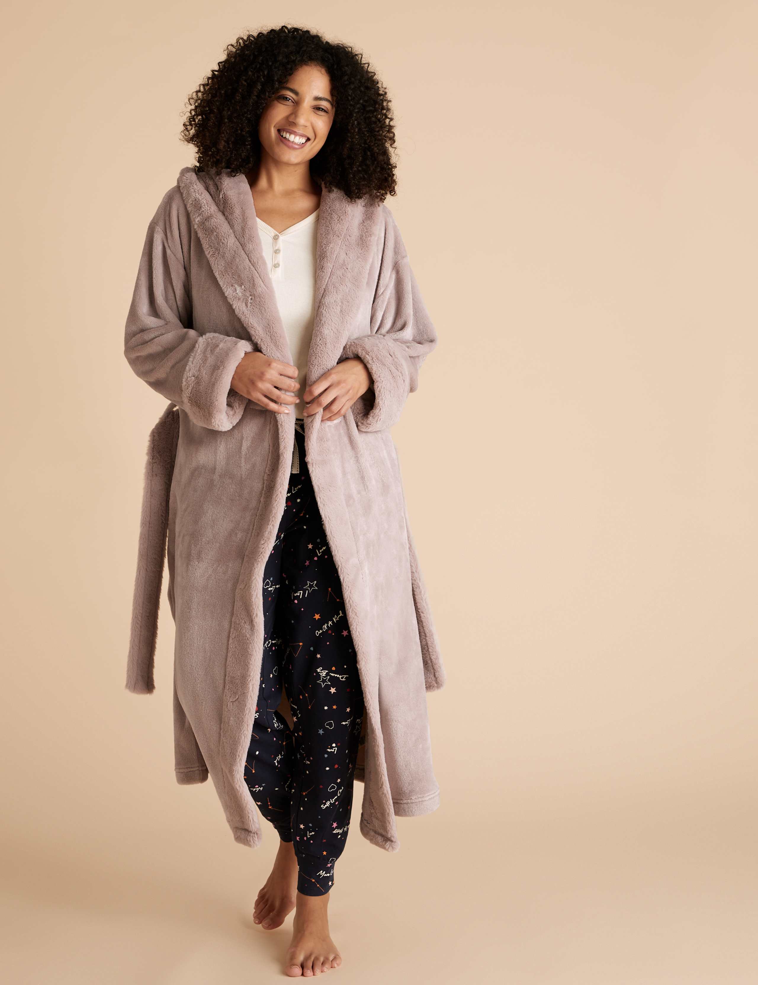 Fleece Fur Trim Long Dressing Gown 3 of 4