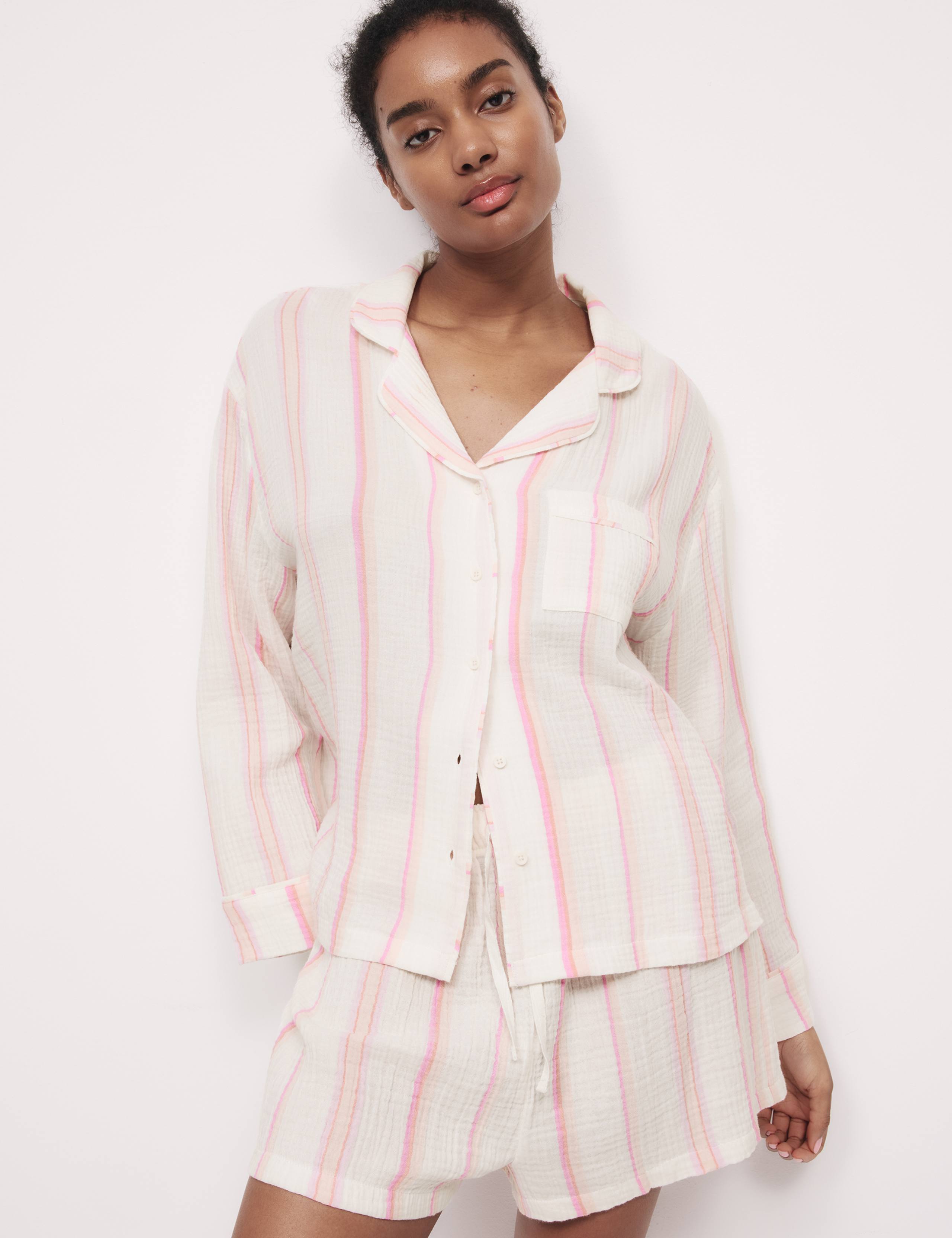 Pure Cotton Muslin Striped Shortie Set 3 of 5
