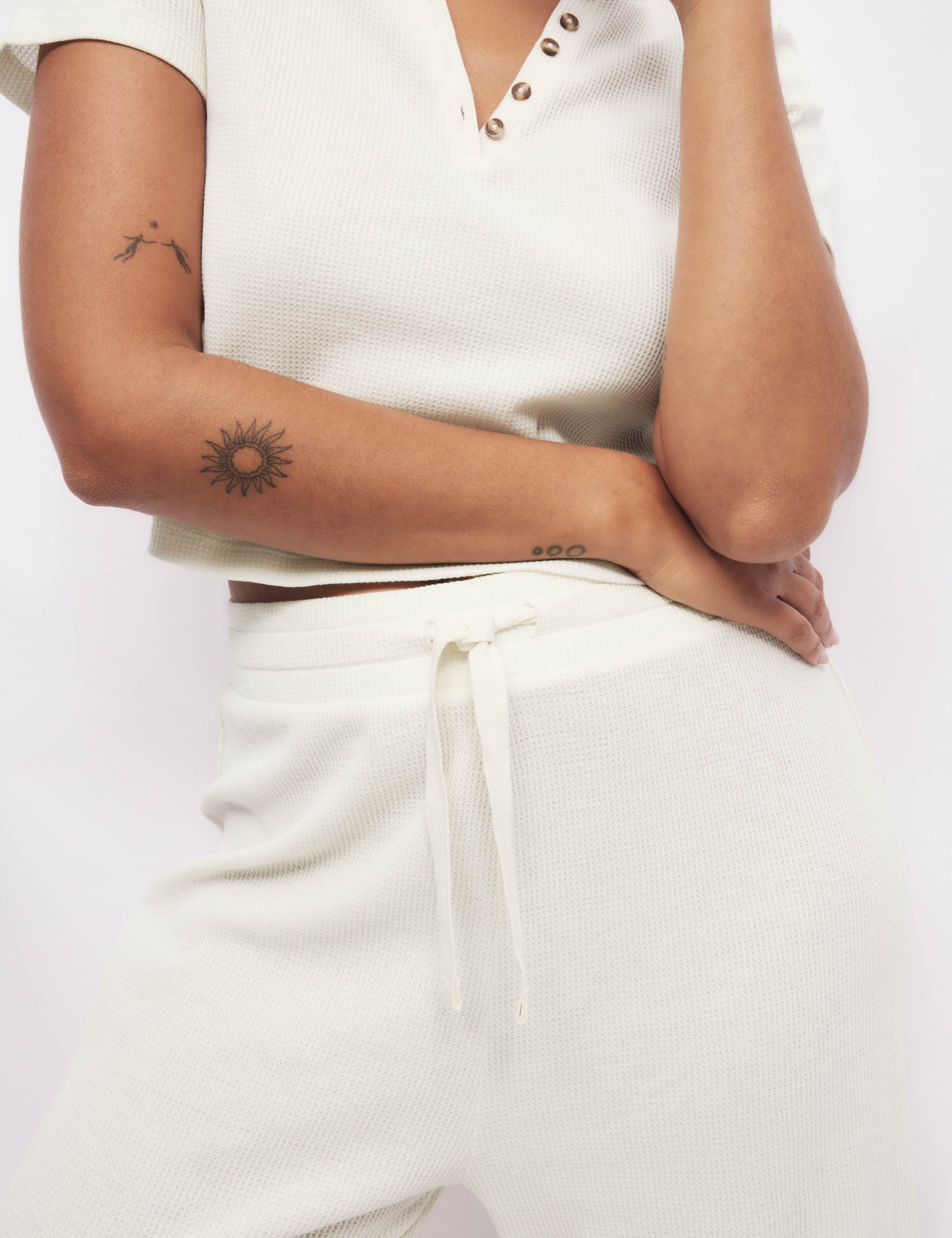 Cropped Cotton Blend Waffle Henley Pyjama Set 3 of 6