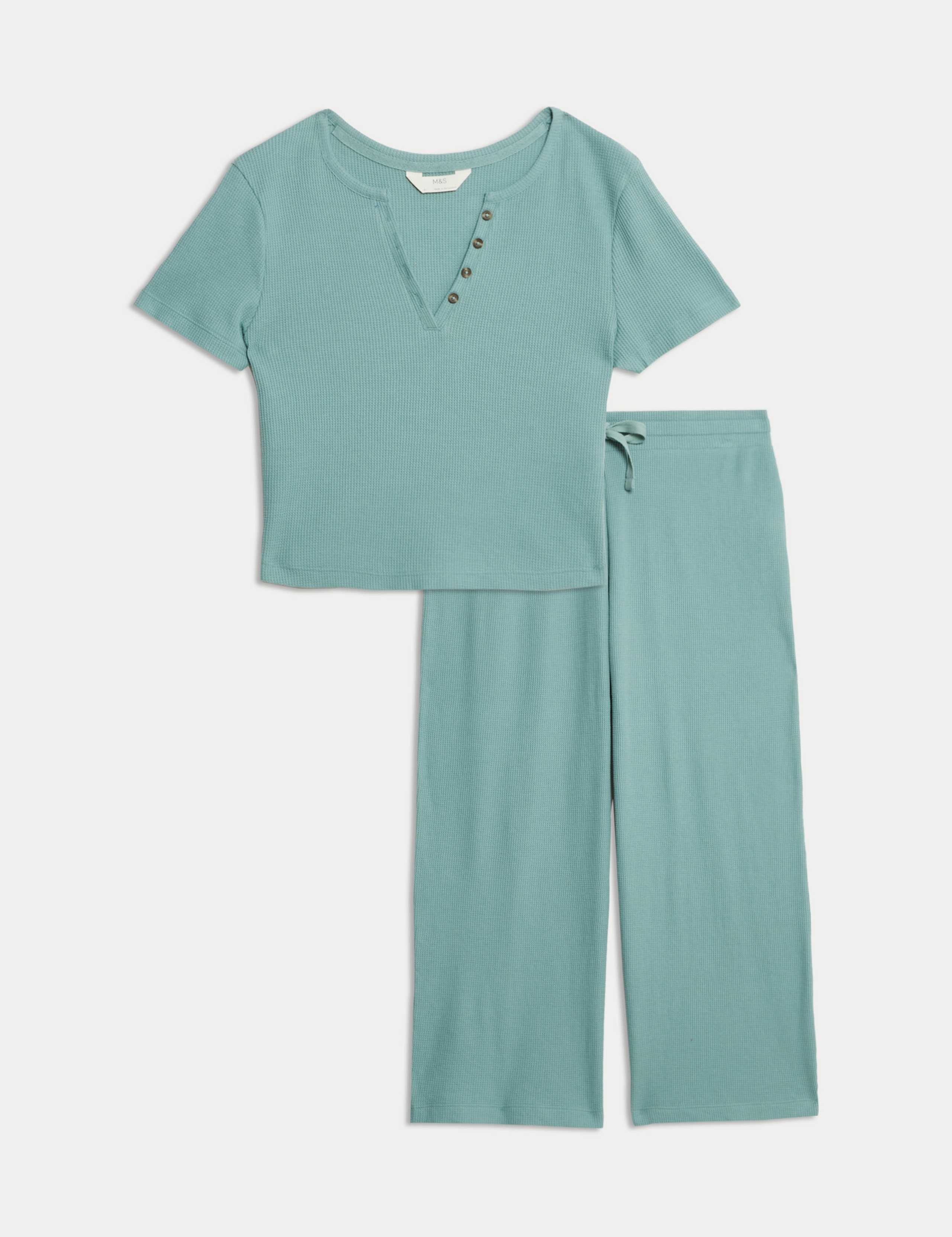Cropped Cotton Blend Waffle Henley Pyjama Set 2 of 6