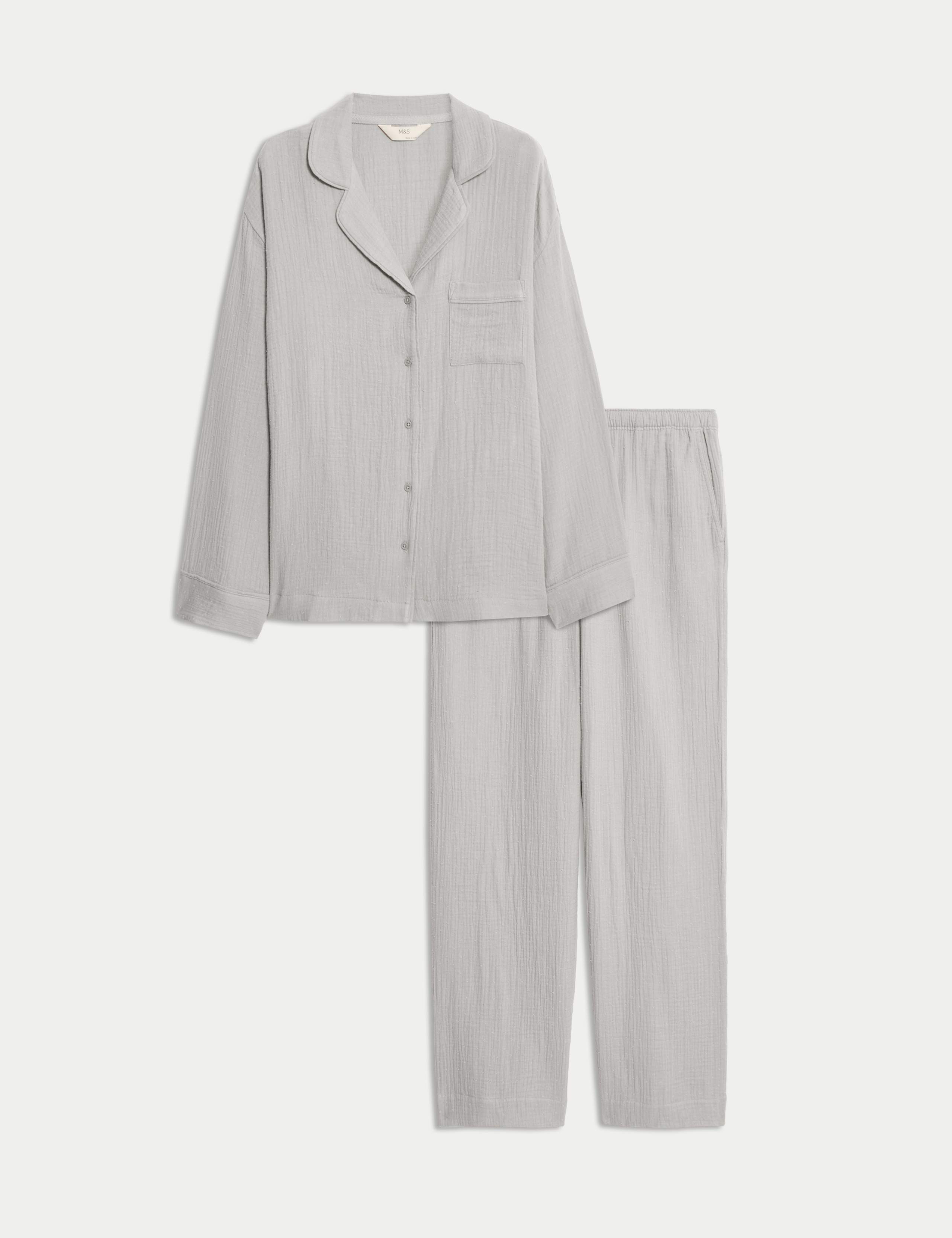 Pure Cotton Dobby Muslin Revere Pyjama Set 2 of 5