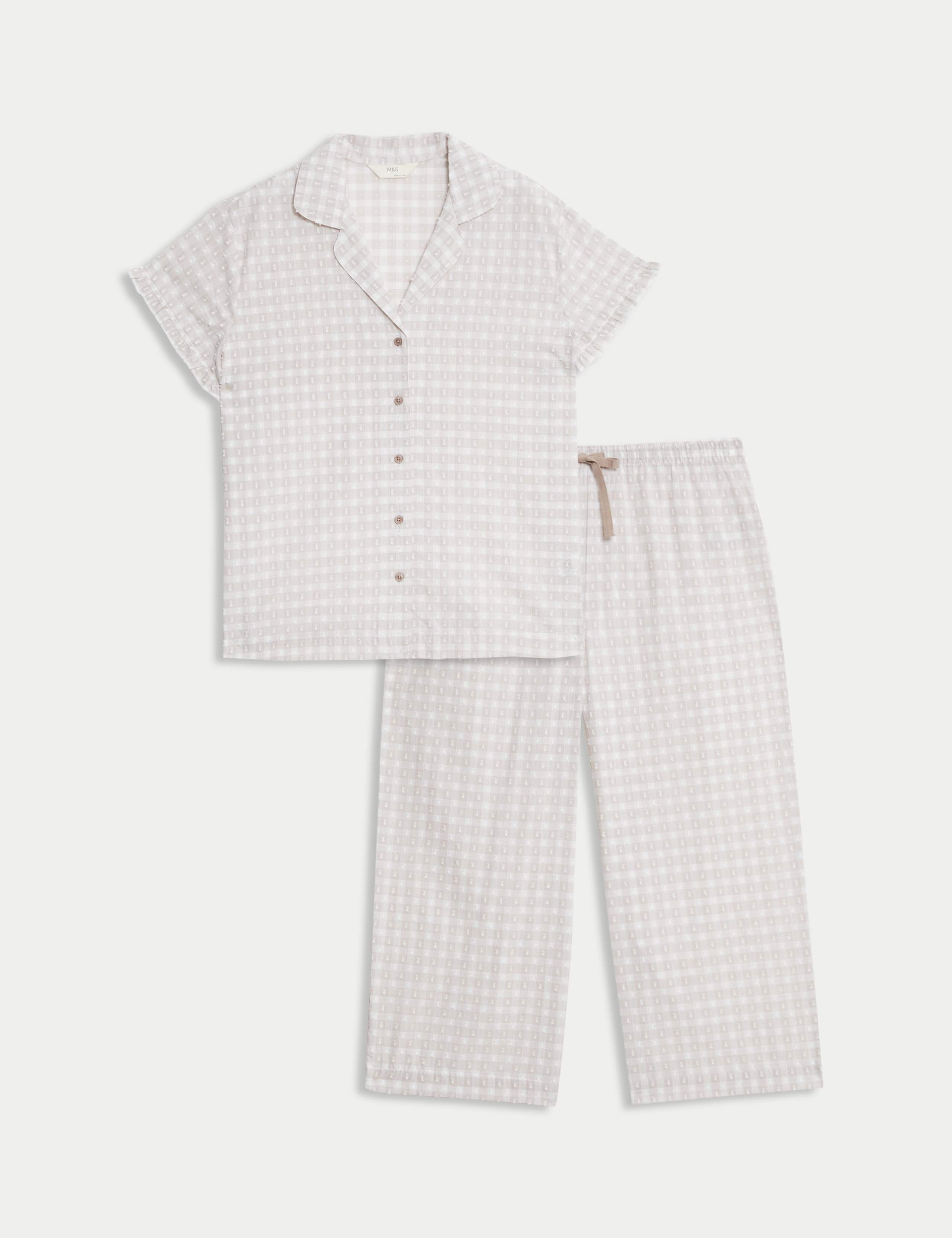 Pure Cotton Gingham Cropped Pyjama Set 2 of 5