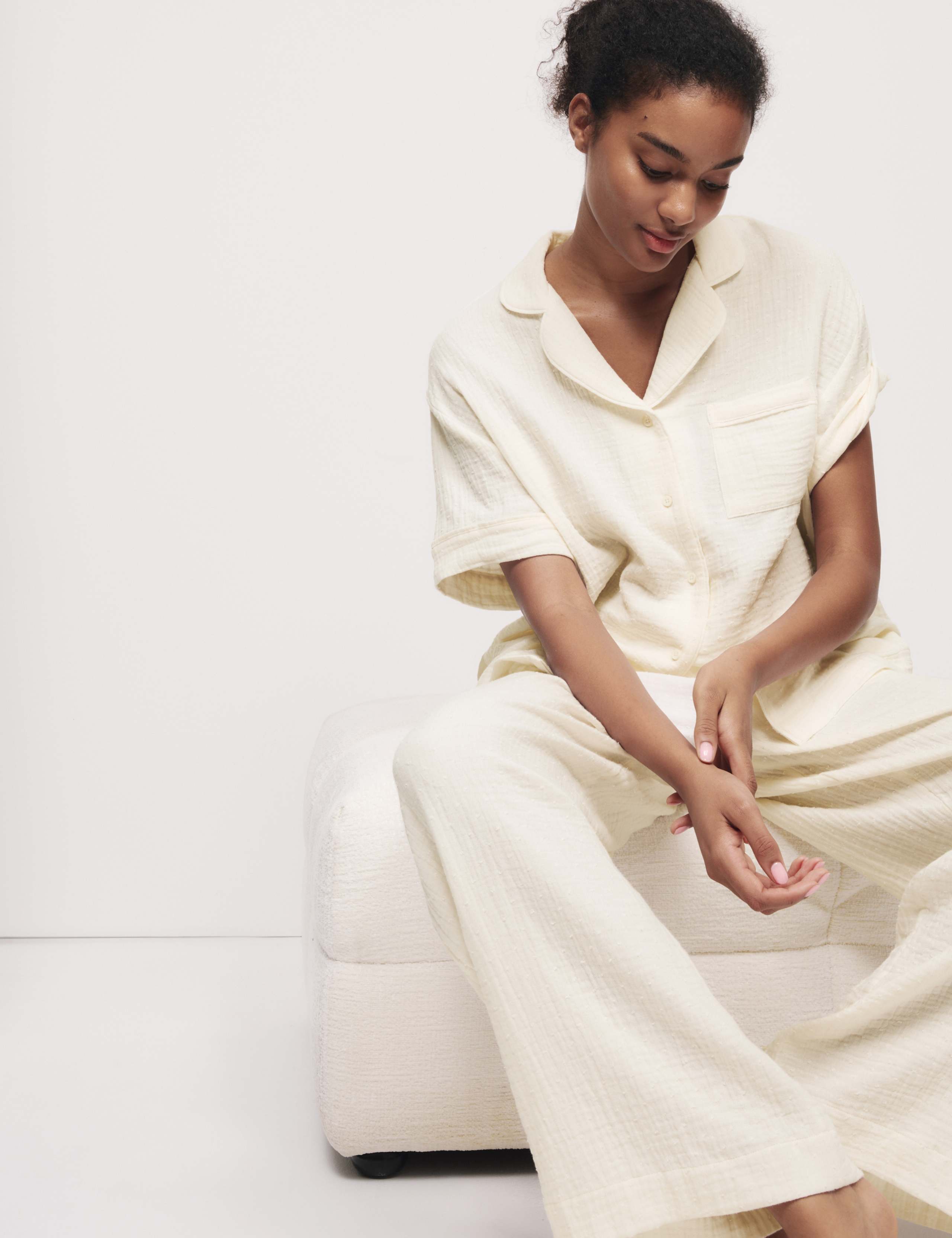 Pure Cotton Dobby Muslin Revere Pyjama Set 1 of 5