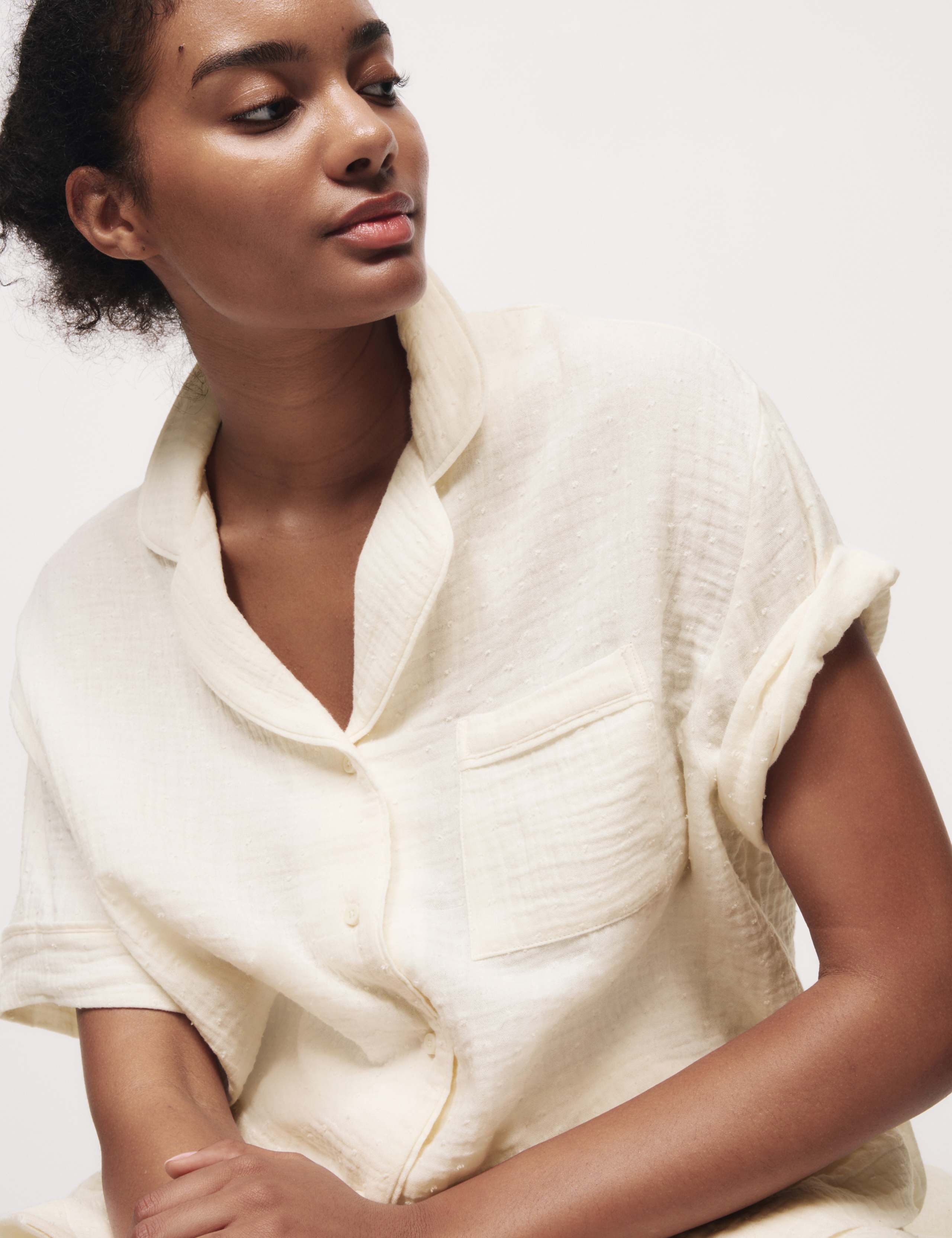 Pure Cotton Dobby Muslin Revere Pyjama Set 3 of 5