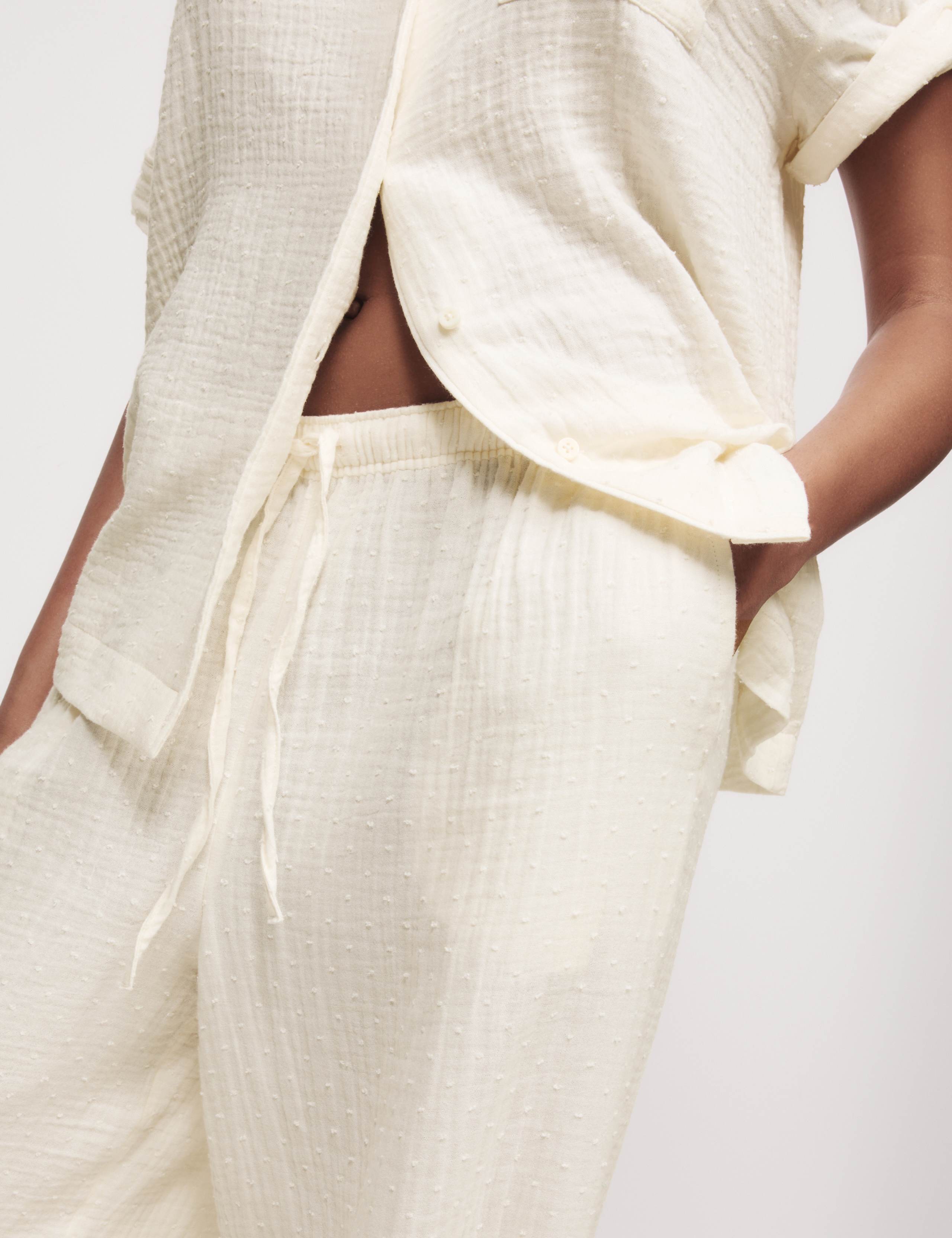 Pure Cotton Dobby Muslin Revere Pyjama Set 5 of 5