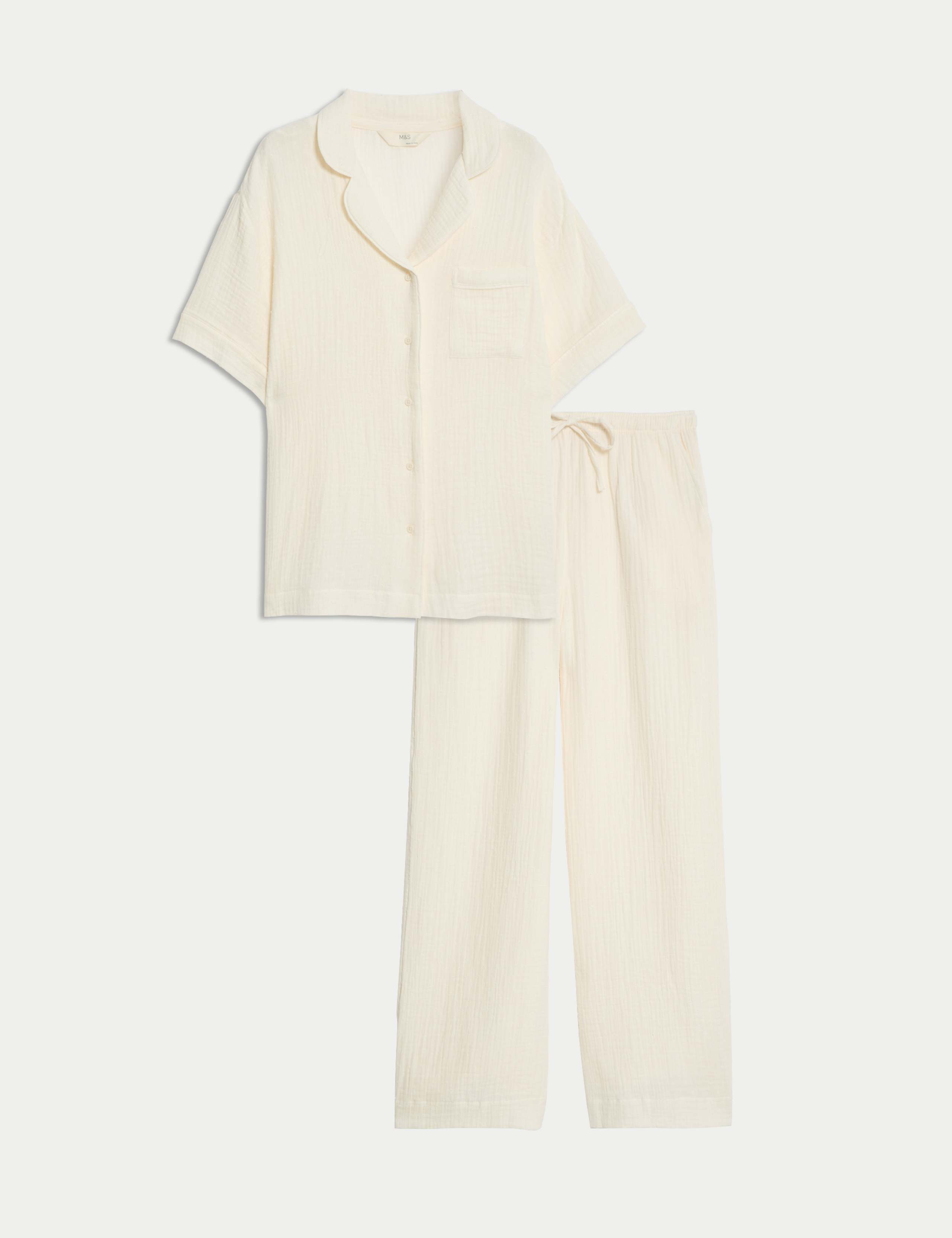 Pure Cotton Dobby Muslin Revere Pyjama Set 2 of 5