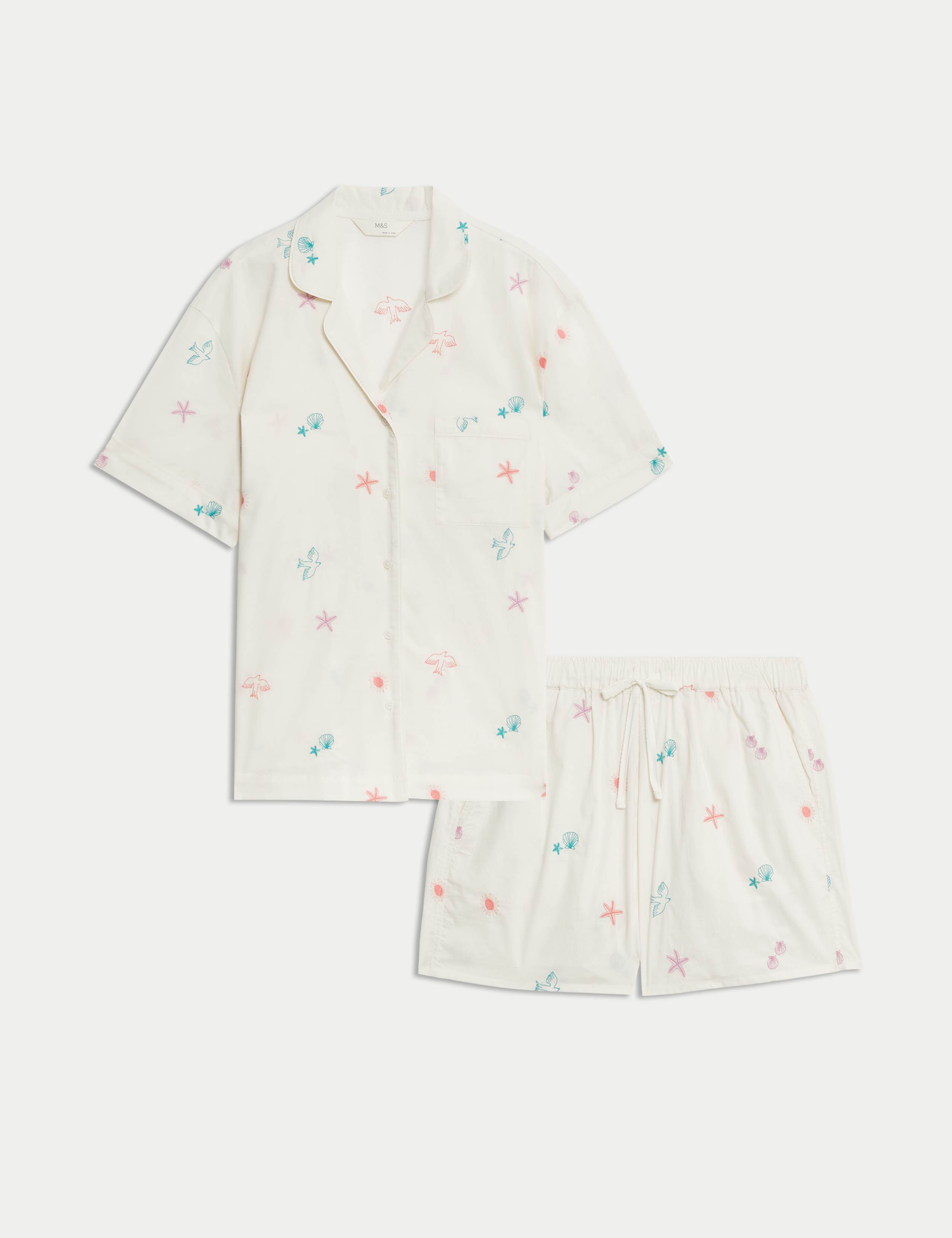 Pure Cotton Revere Embroidered Shortie Set 2 of 5