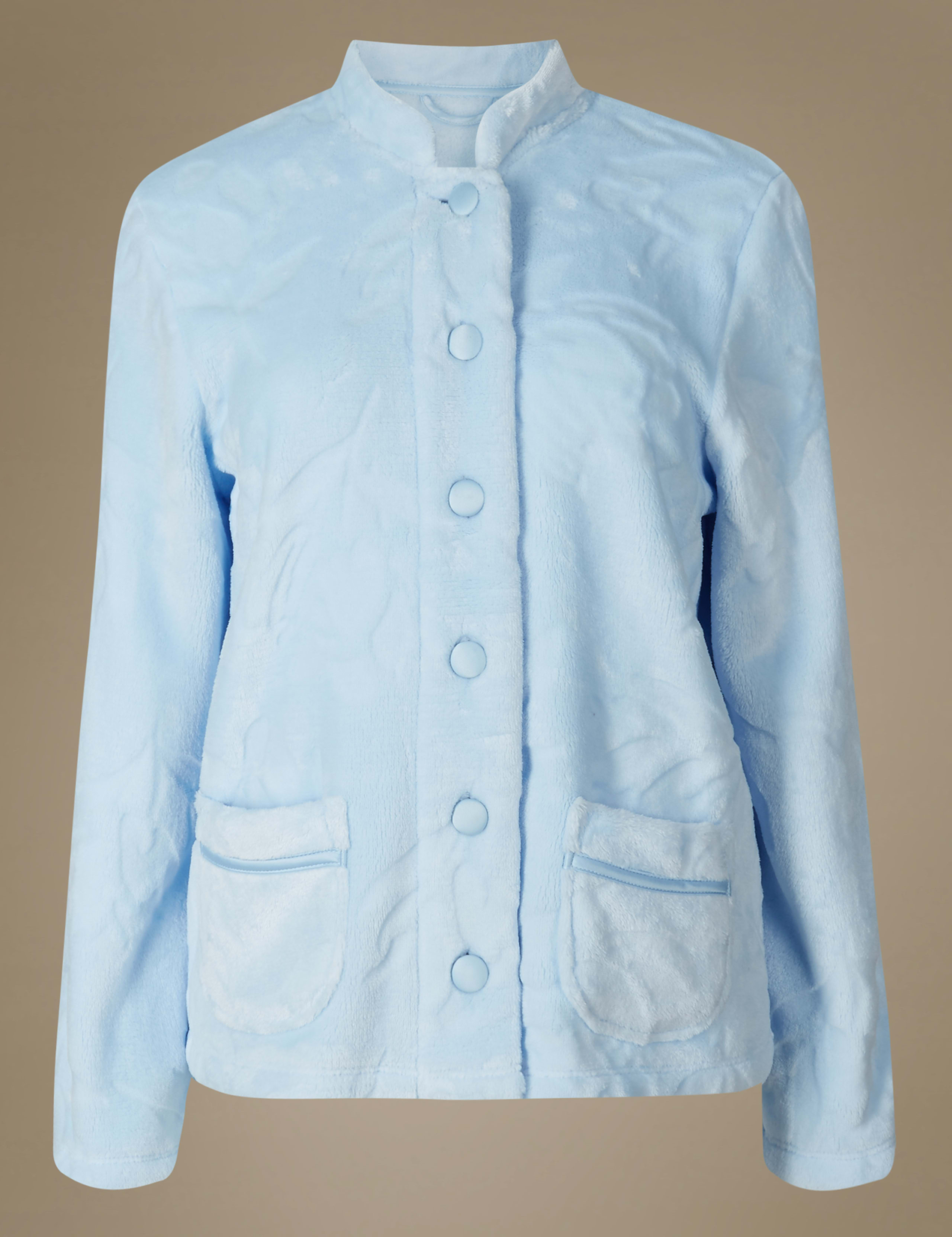 Fleece Carved Button Long Sleeve Bed Jacket 2 of 6