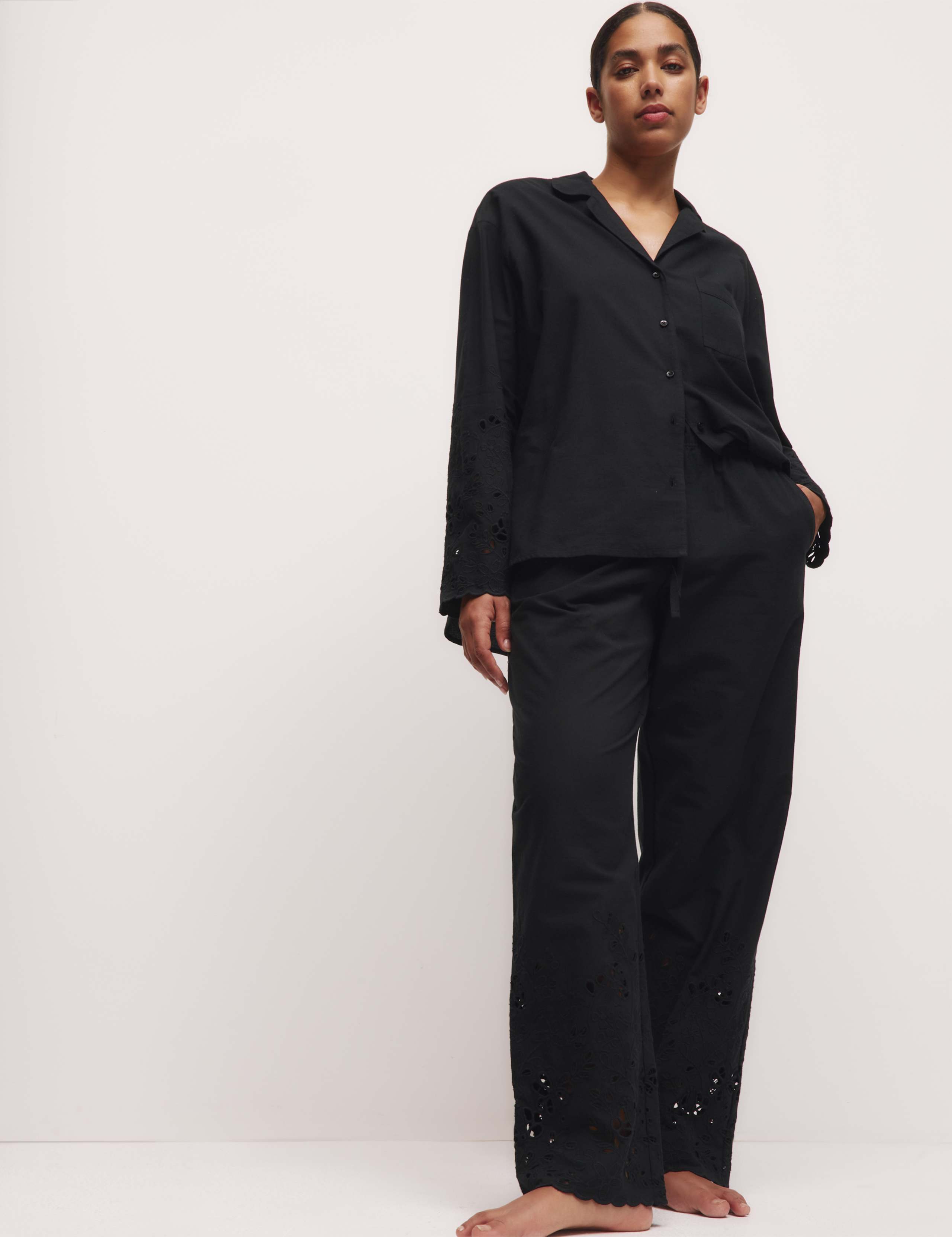 Pure Cotton Broderie Trim Pyjama Set 3 of 5