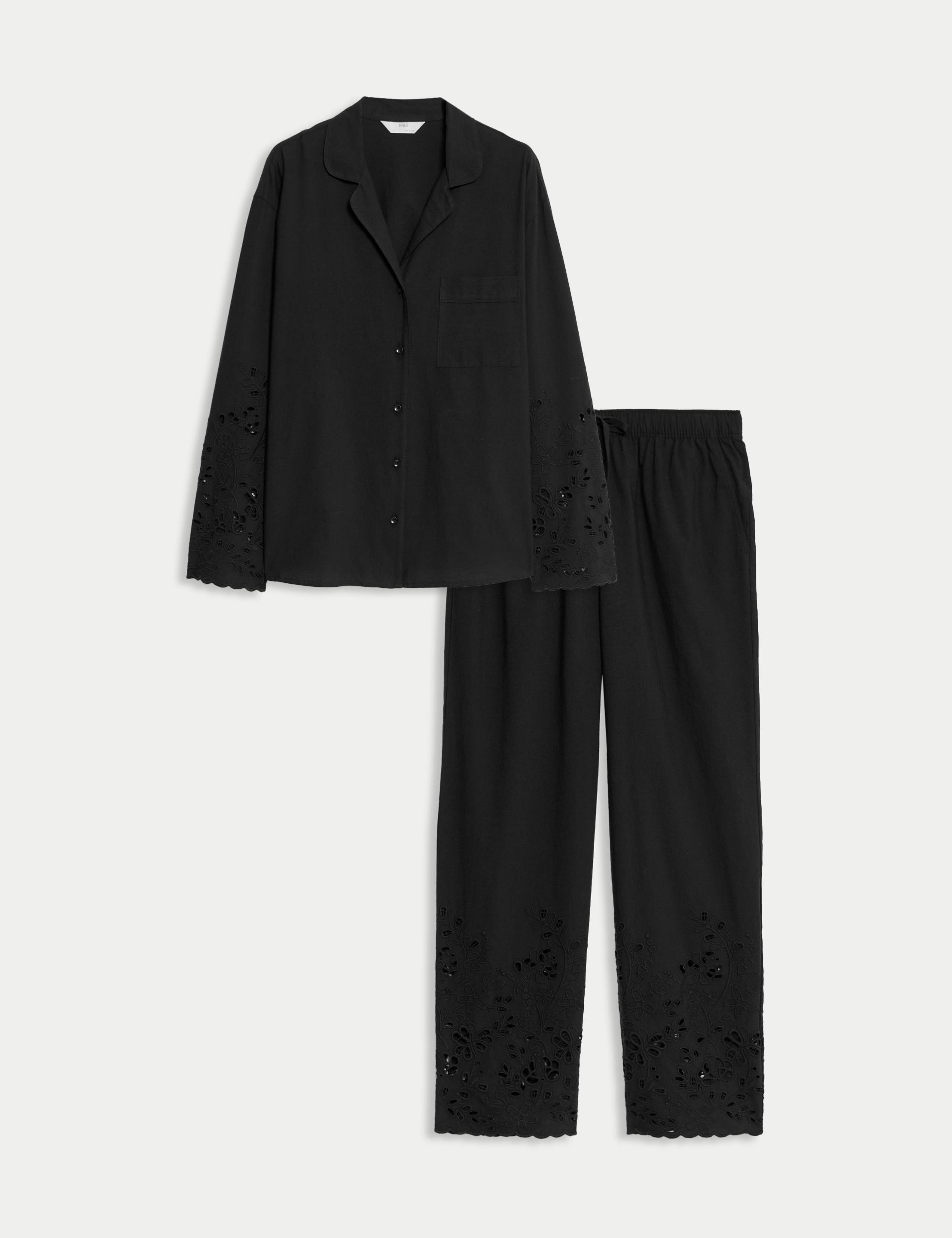 Pure Cotton Broderie Trim Pyjama Set 2 of 5