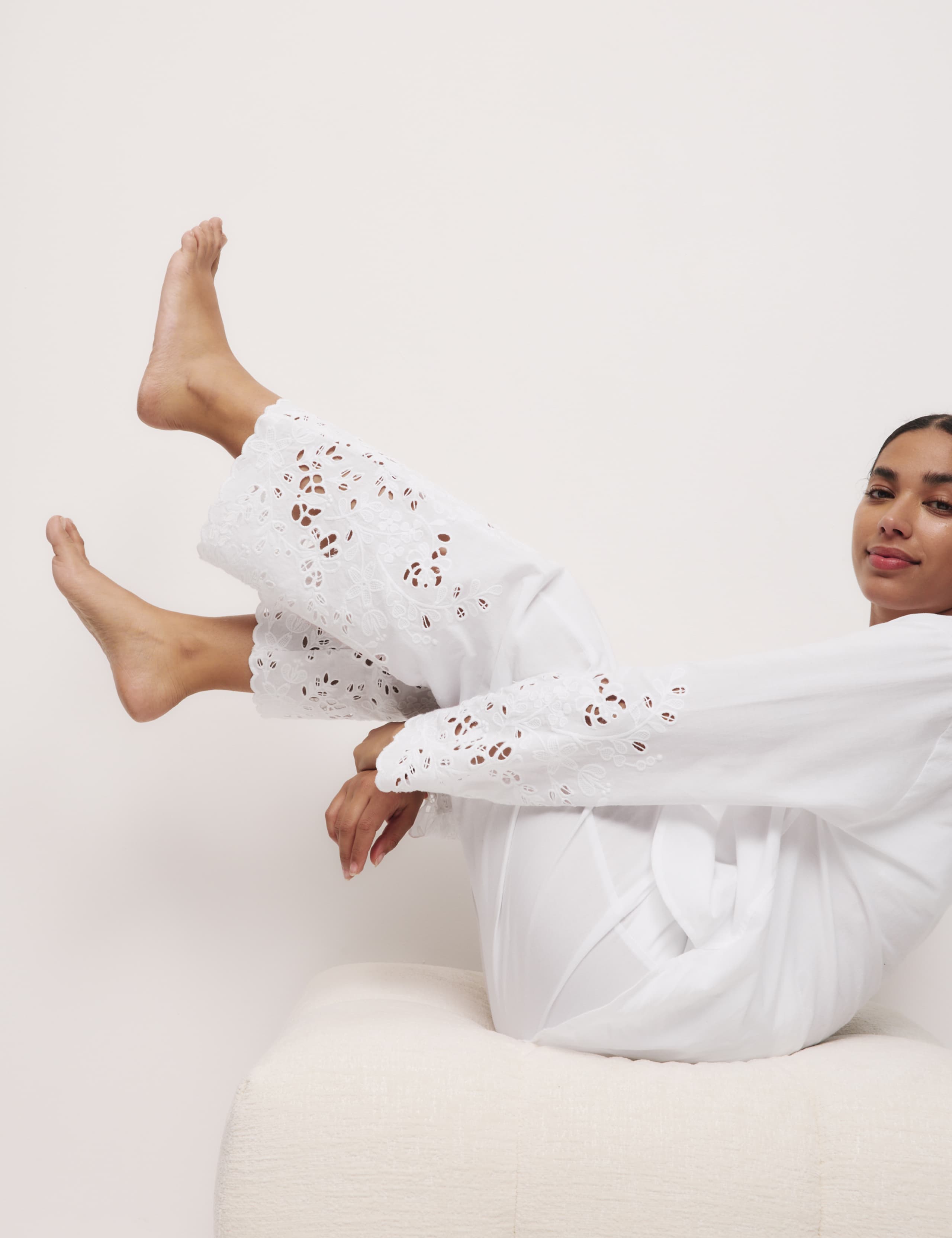 Pure Cotton Broderie Trim Pyjama Set 4 of 5