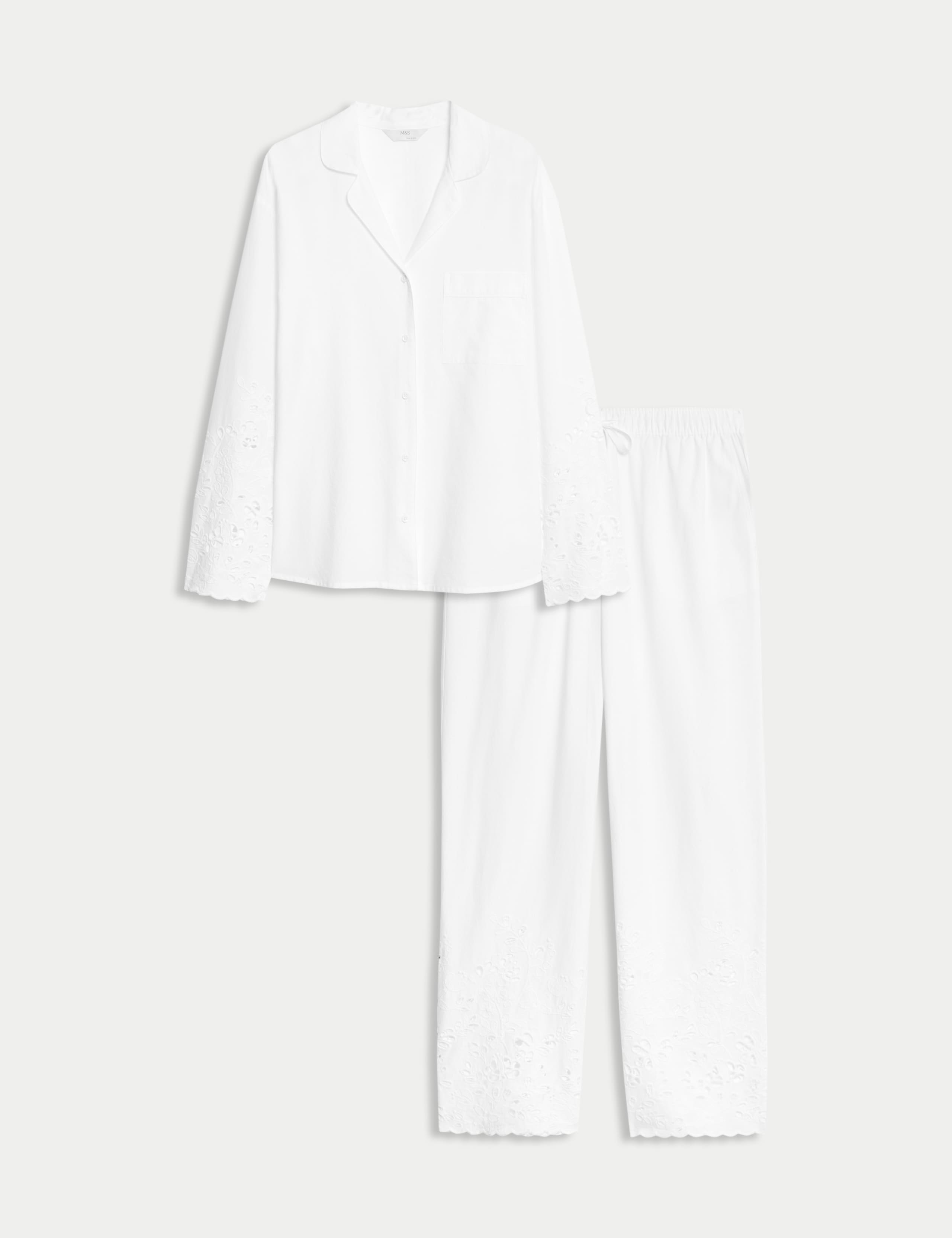 Pure Cotton Broderie Trim Pyjama Set 2 of 5