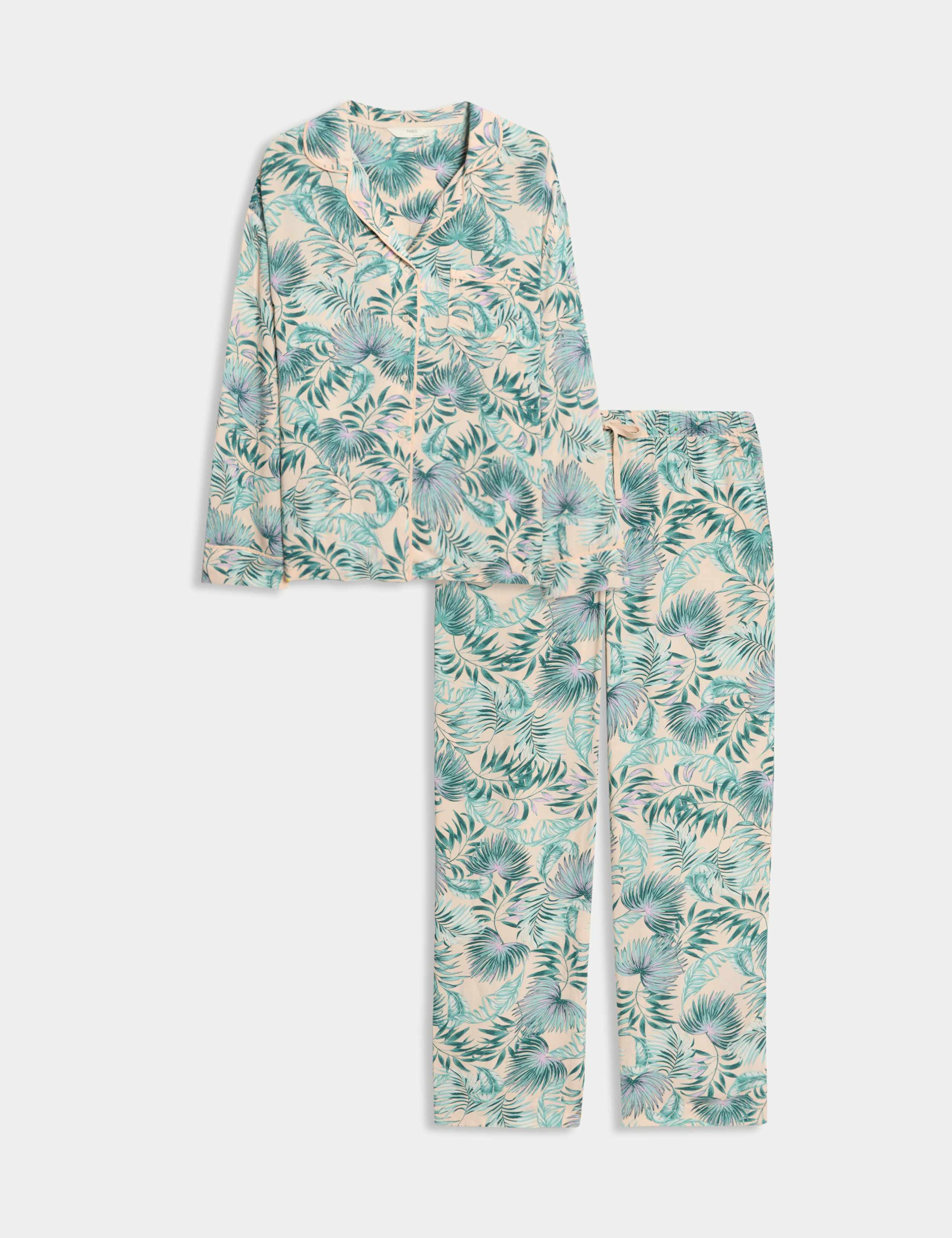 Leaf Print Revere Collar Pyjama Set 2 of 6