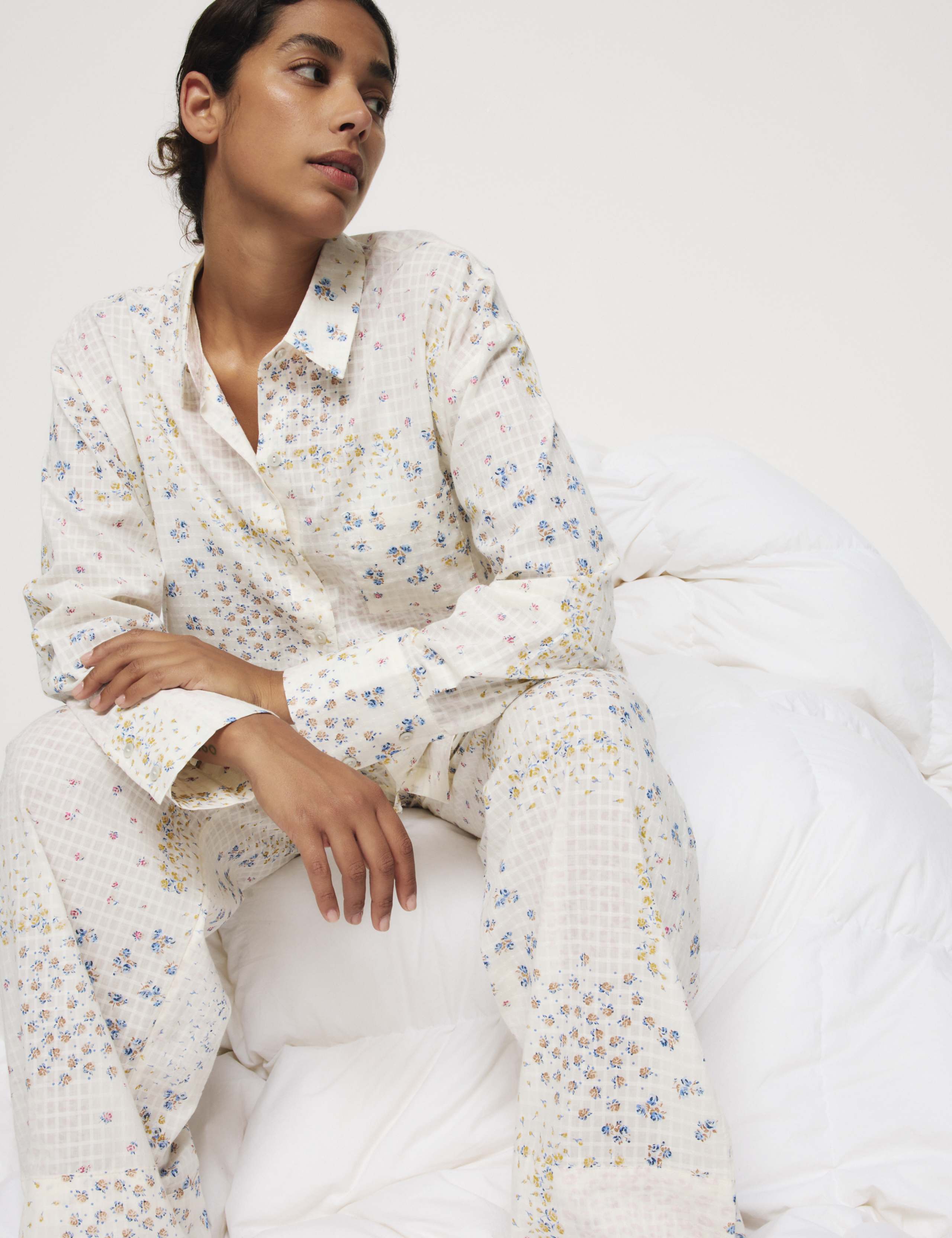 Pure Cotton Check Dobby Floral Pyjama Set 3 of 6