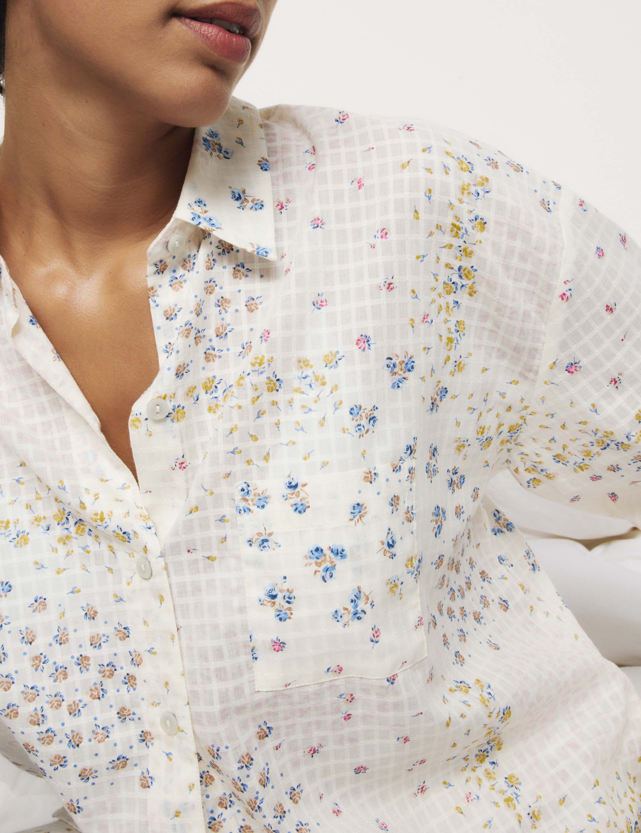 Pure Cotton Check Dobby Floral Pyjama Set 6 of 6