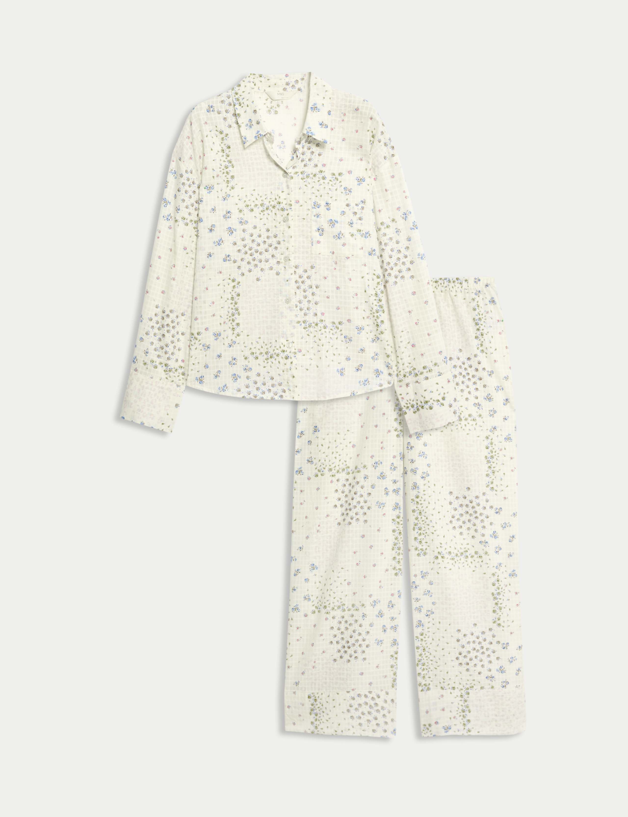 Pure Cotton Check Dobby Floral Pyjama Set 2 of 6