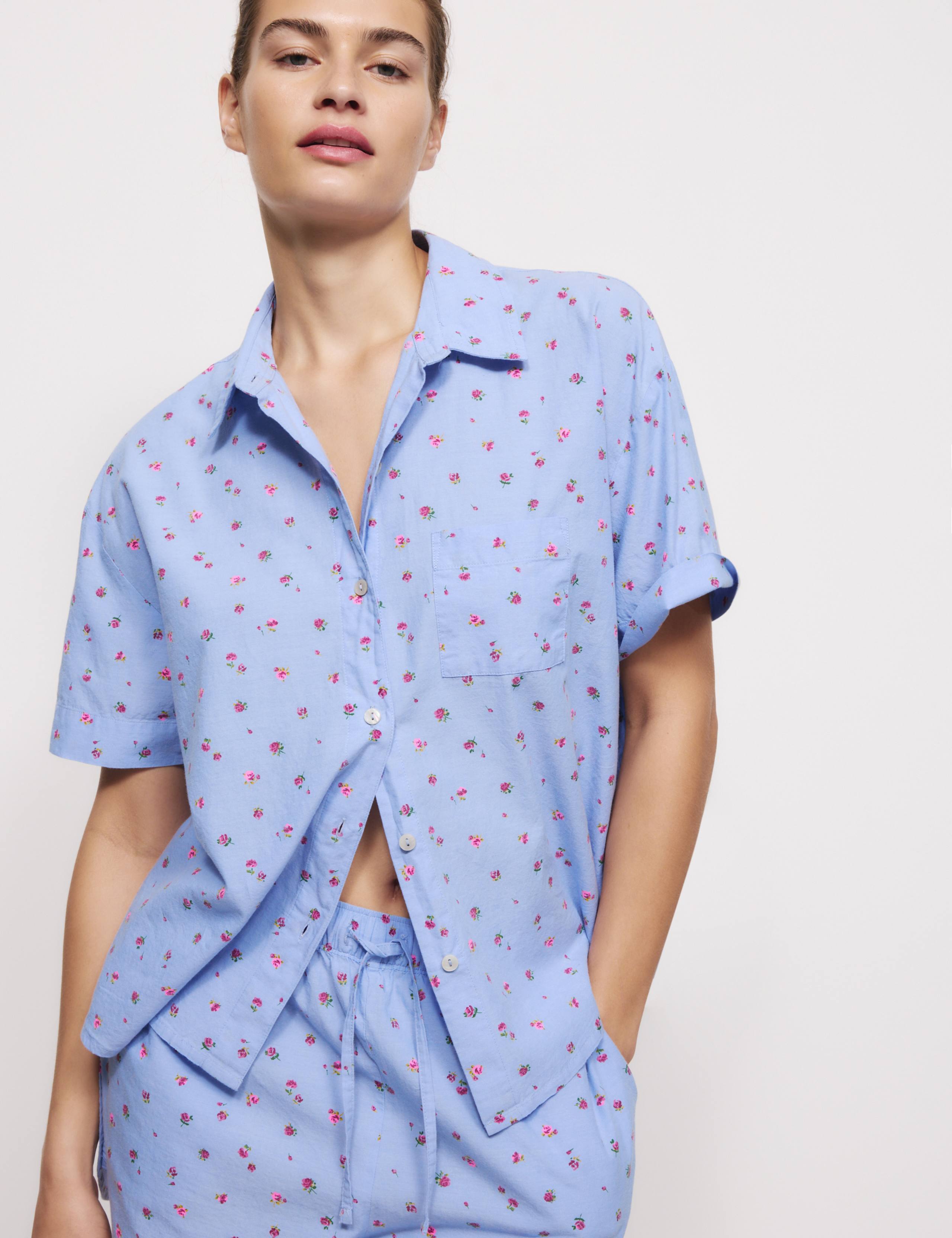 Pure Cotton Cambric Slub Floral Shortie Set 4 of 6