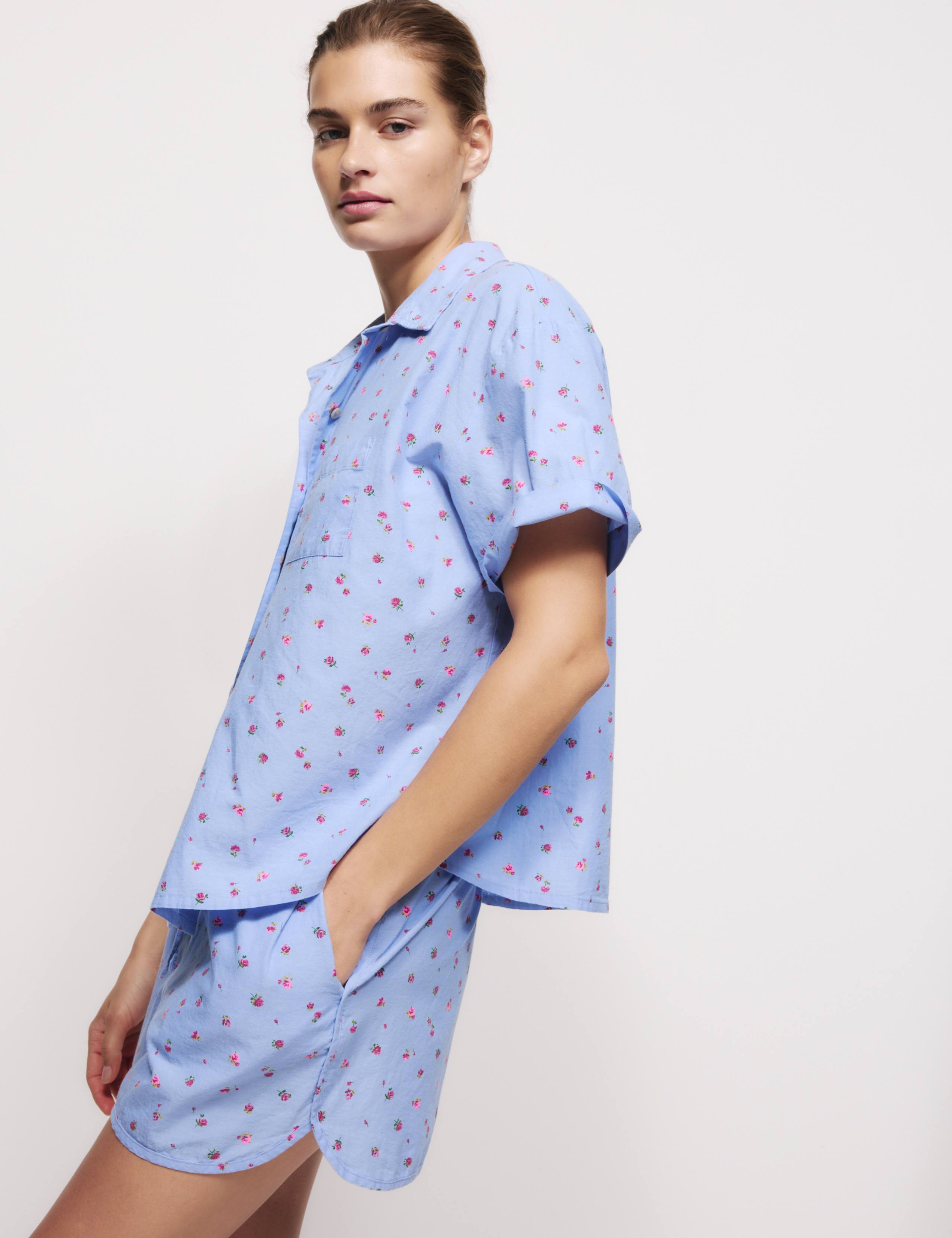 Pure Cotton Cambric Slub Floral Shortie Set 6 of 6