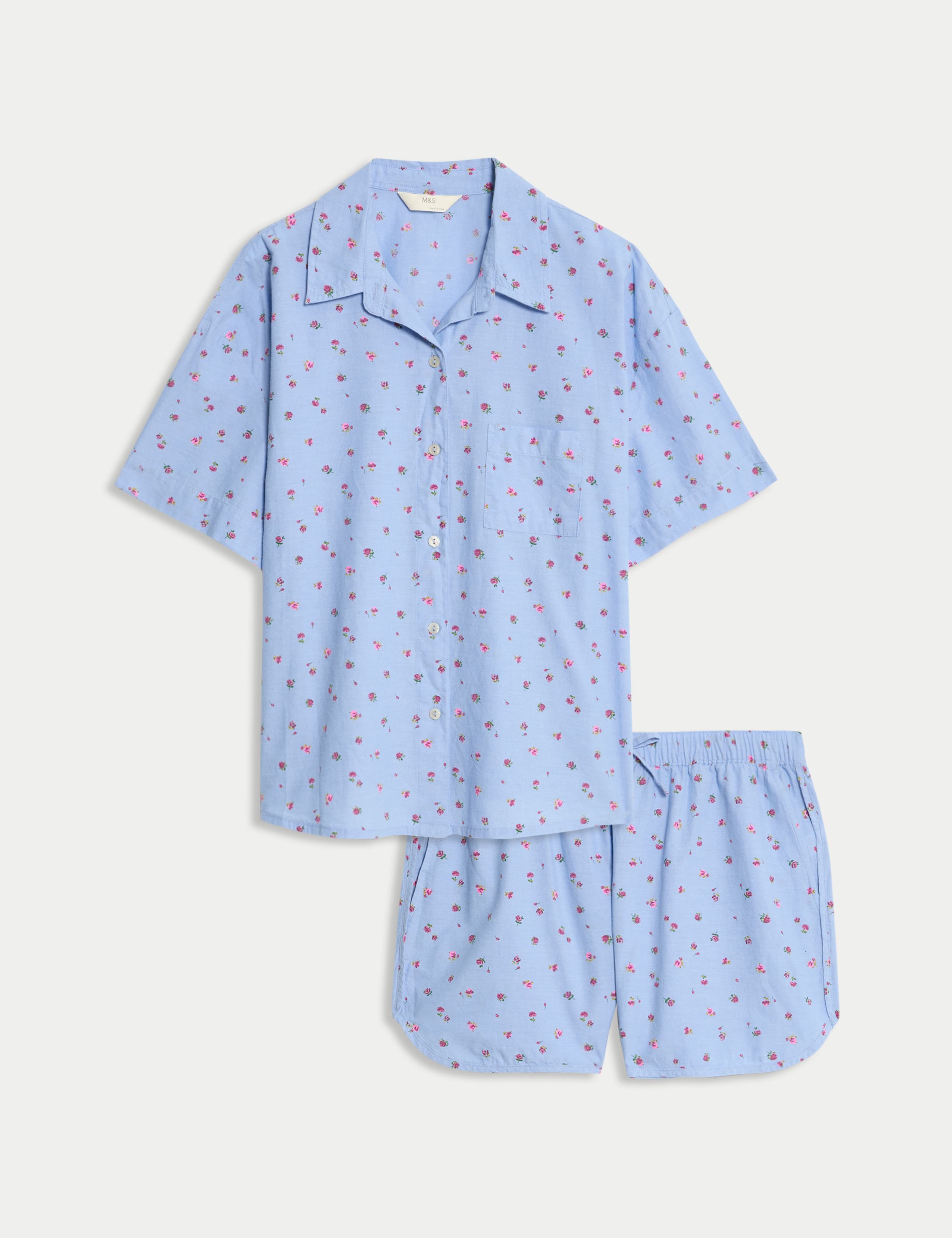 Pure Cotton Cambric Slub Floral Shortie Set 2 of 6