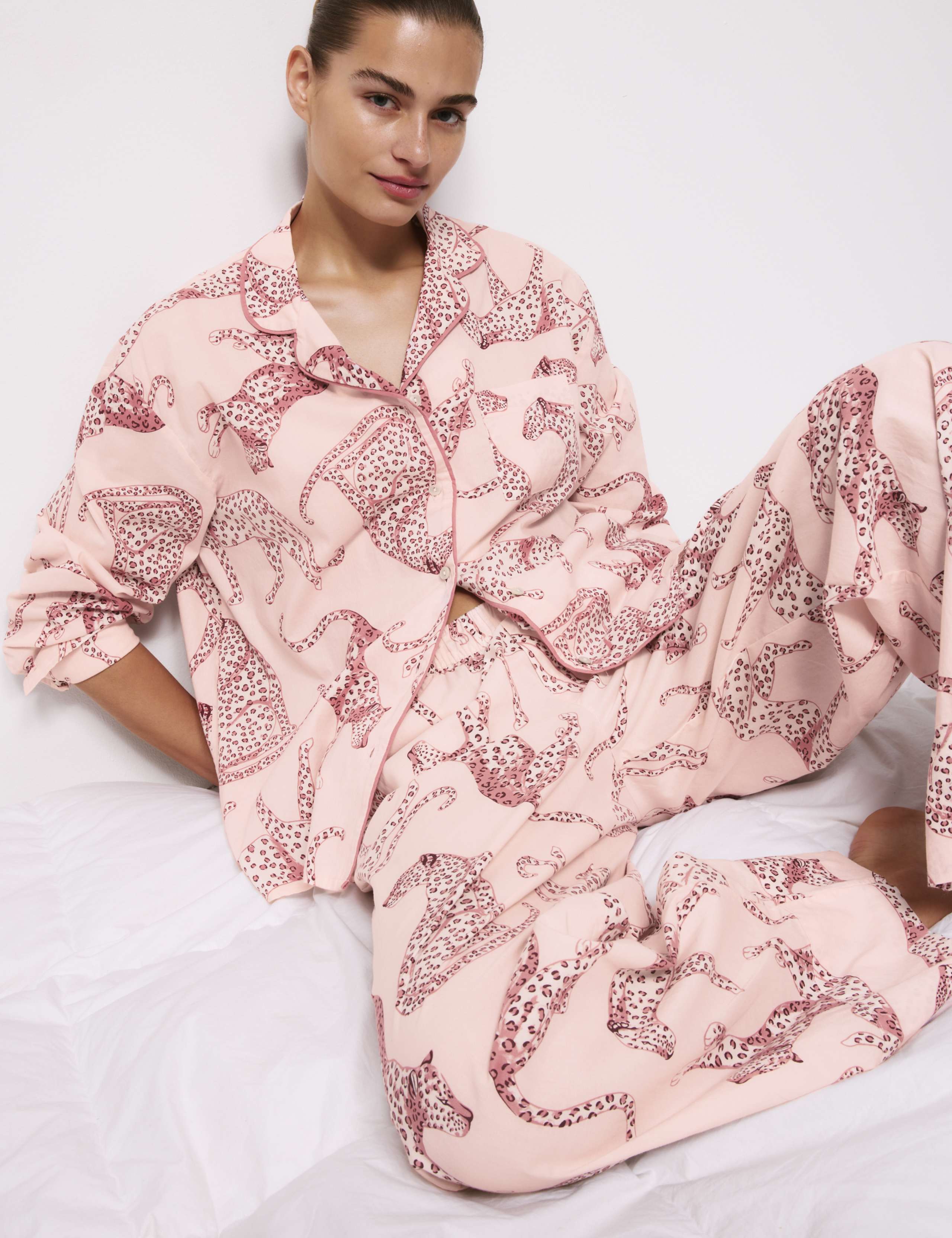 Pure Cotton Animal Print Revere Pyjama Set 5 of 5