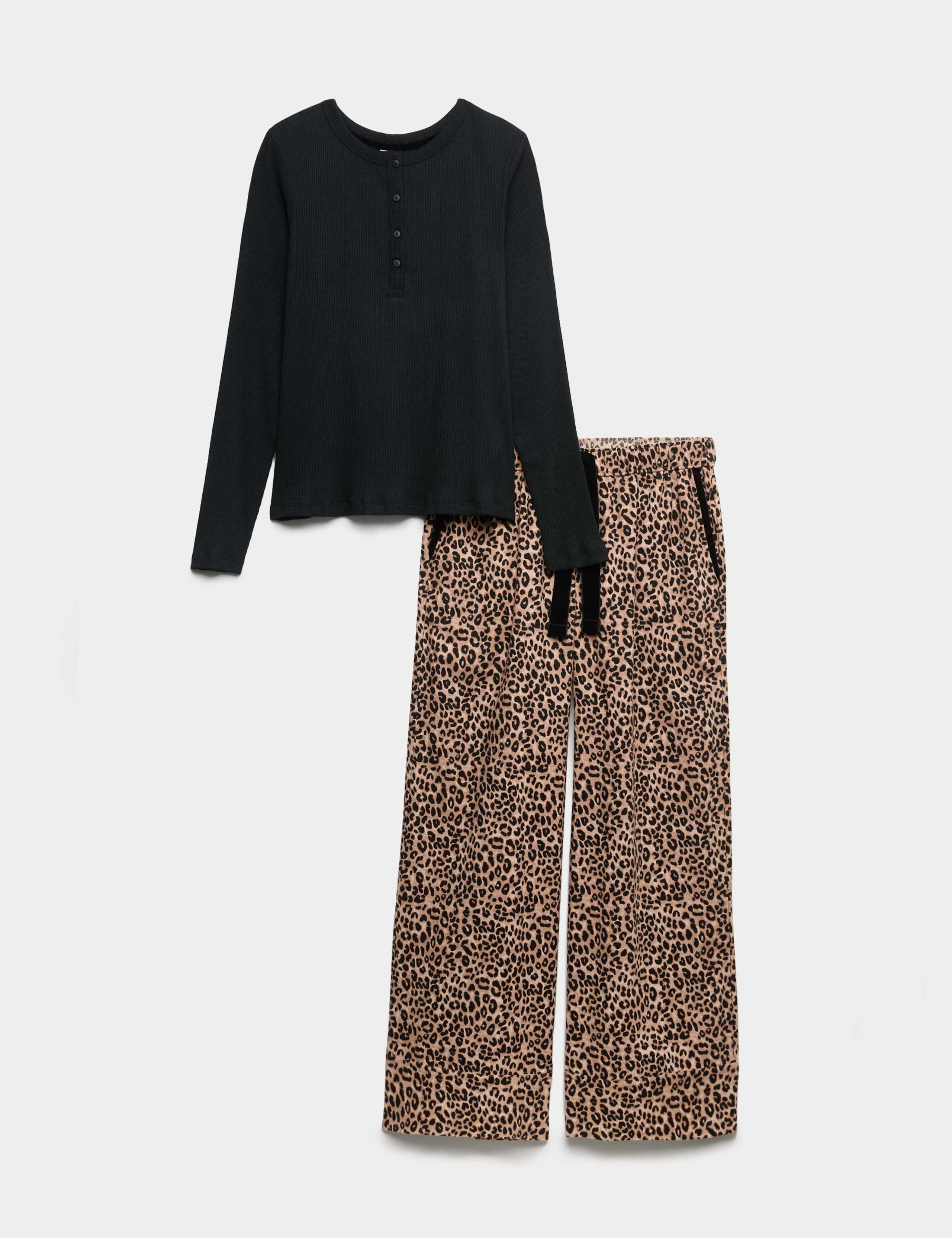 Cotton Blend Leopard Print Ribbed Pyjama Set 2 of 5