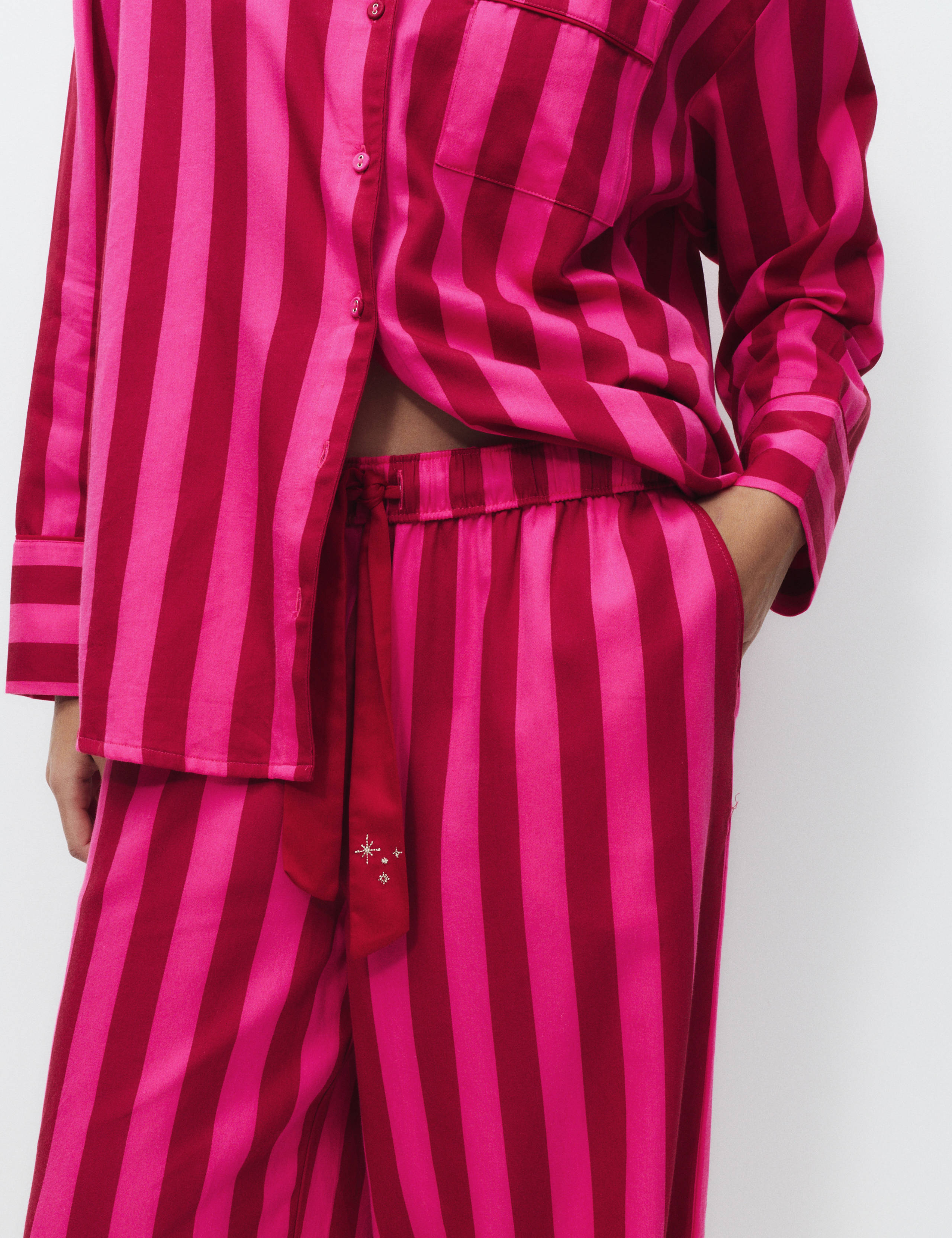 Pure Cotton Sateen Striped Pyjama Set 5 of 5