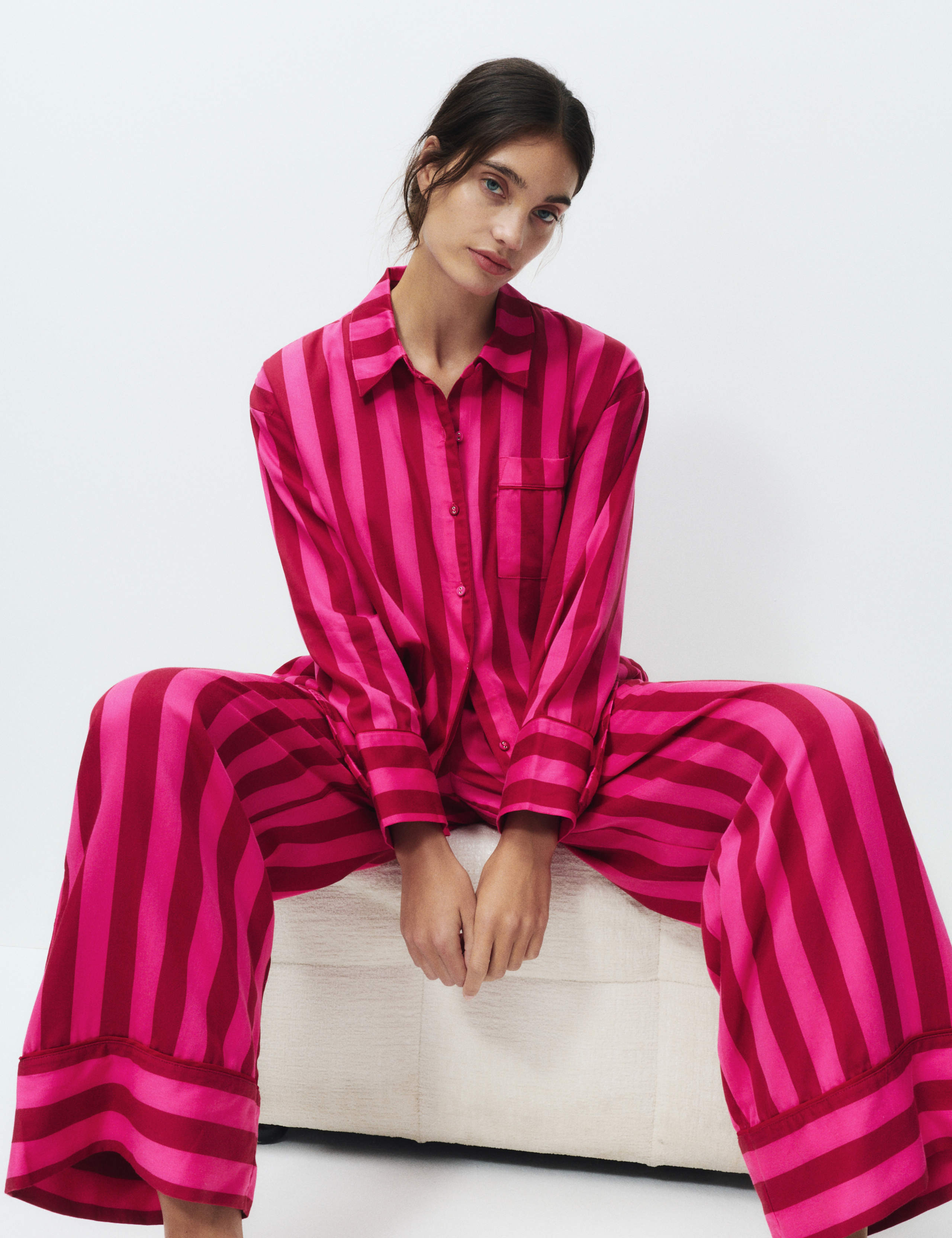 Pure Cotton Sateen Striped Pyjama Set 6 of 6