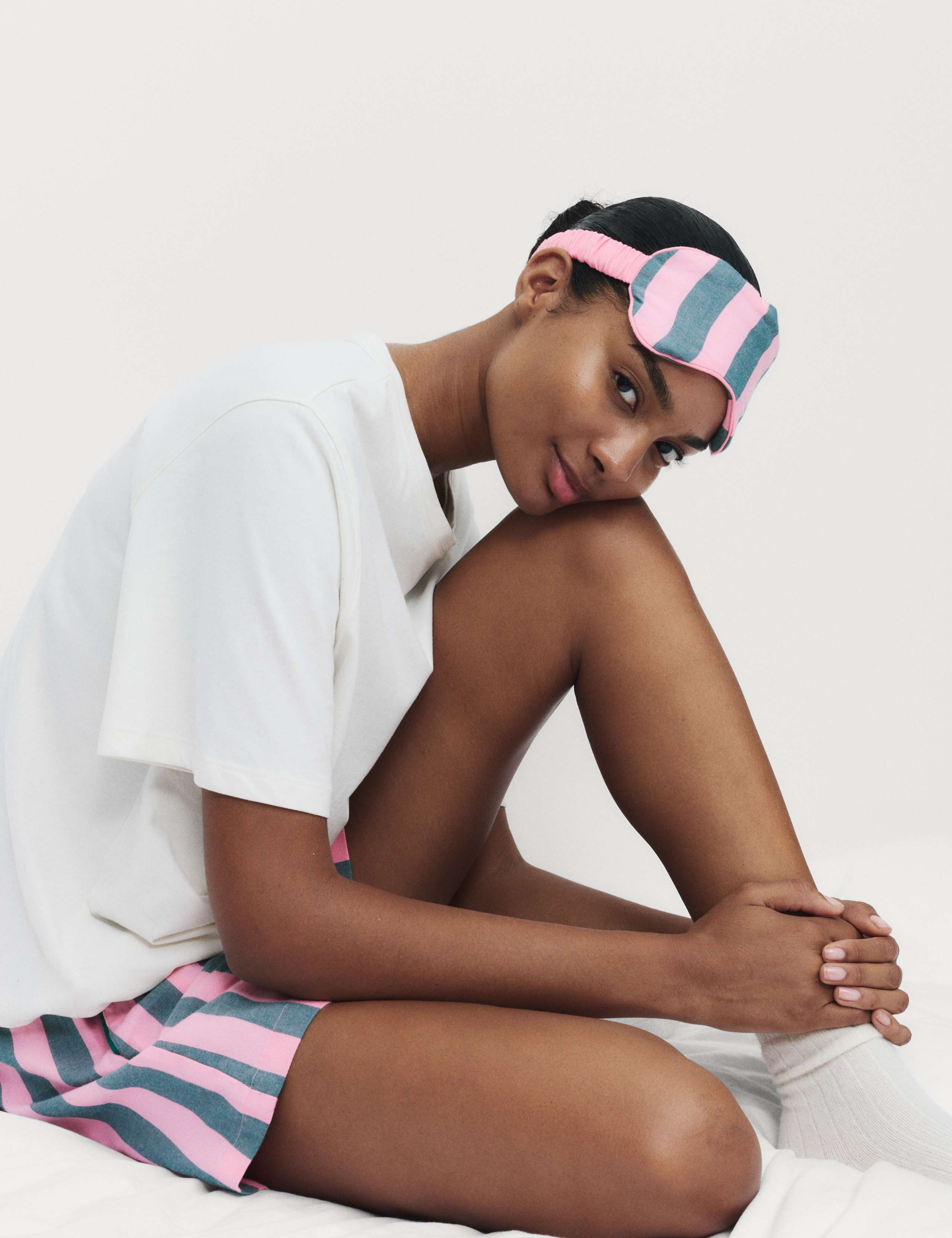 Pure Cotton Striped Shortie Set with Eye Mask 4 of 4