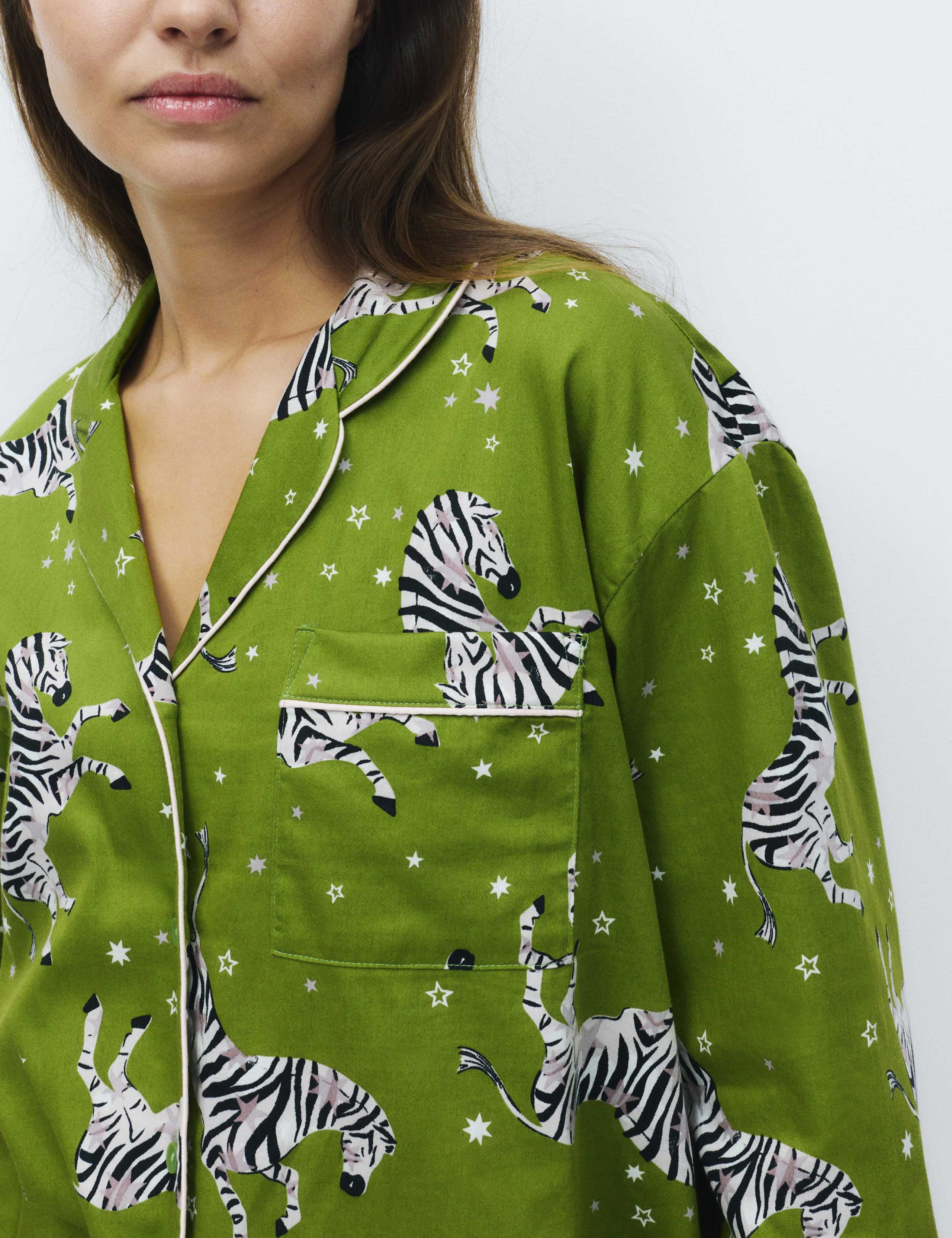 Pure Cotton Sateen Zebra Print Pyjama Set 3 of 5
