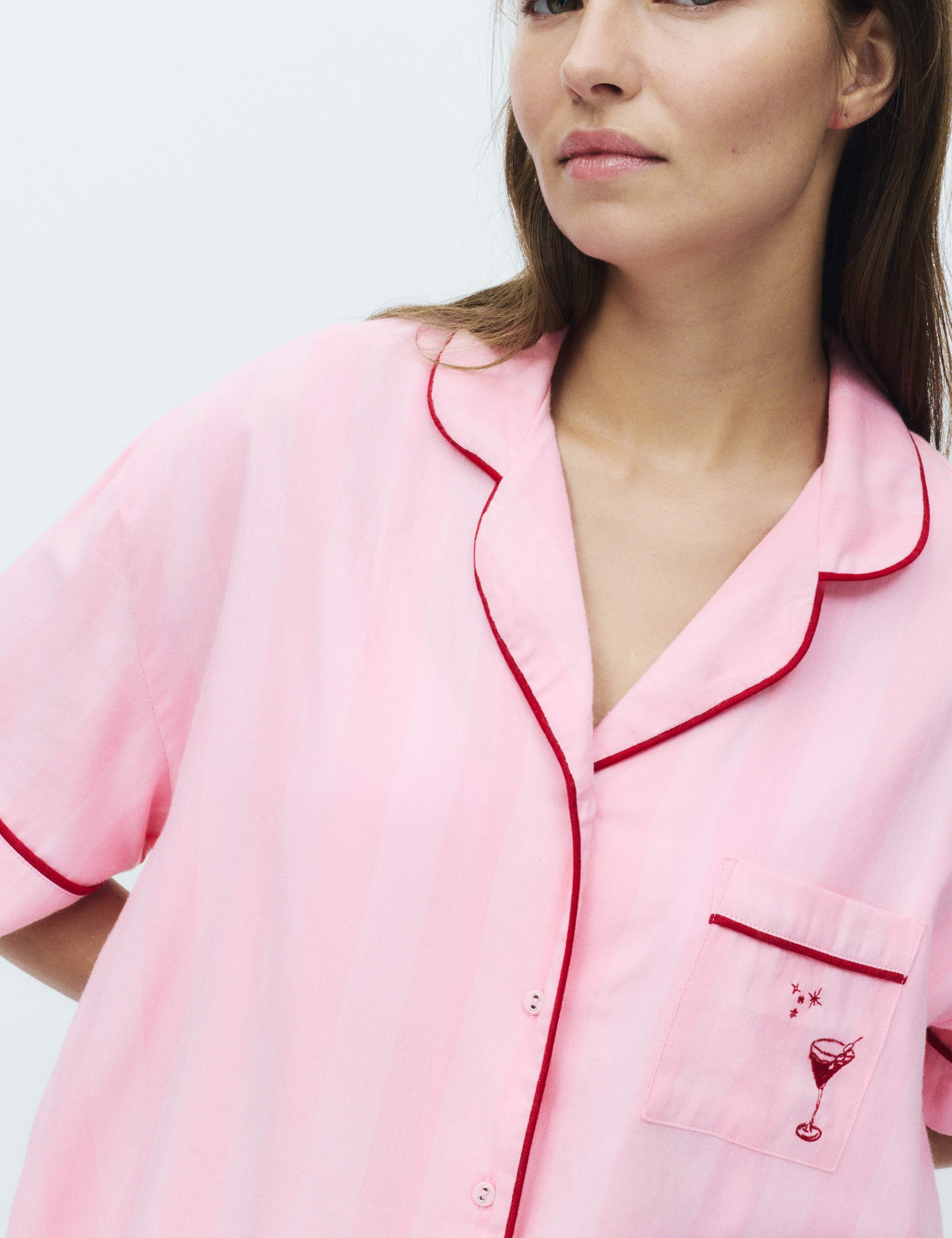 Cotton Blend Herringbone Striped Shortie Set 4 of 4