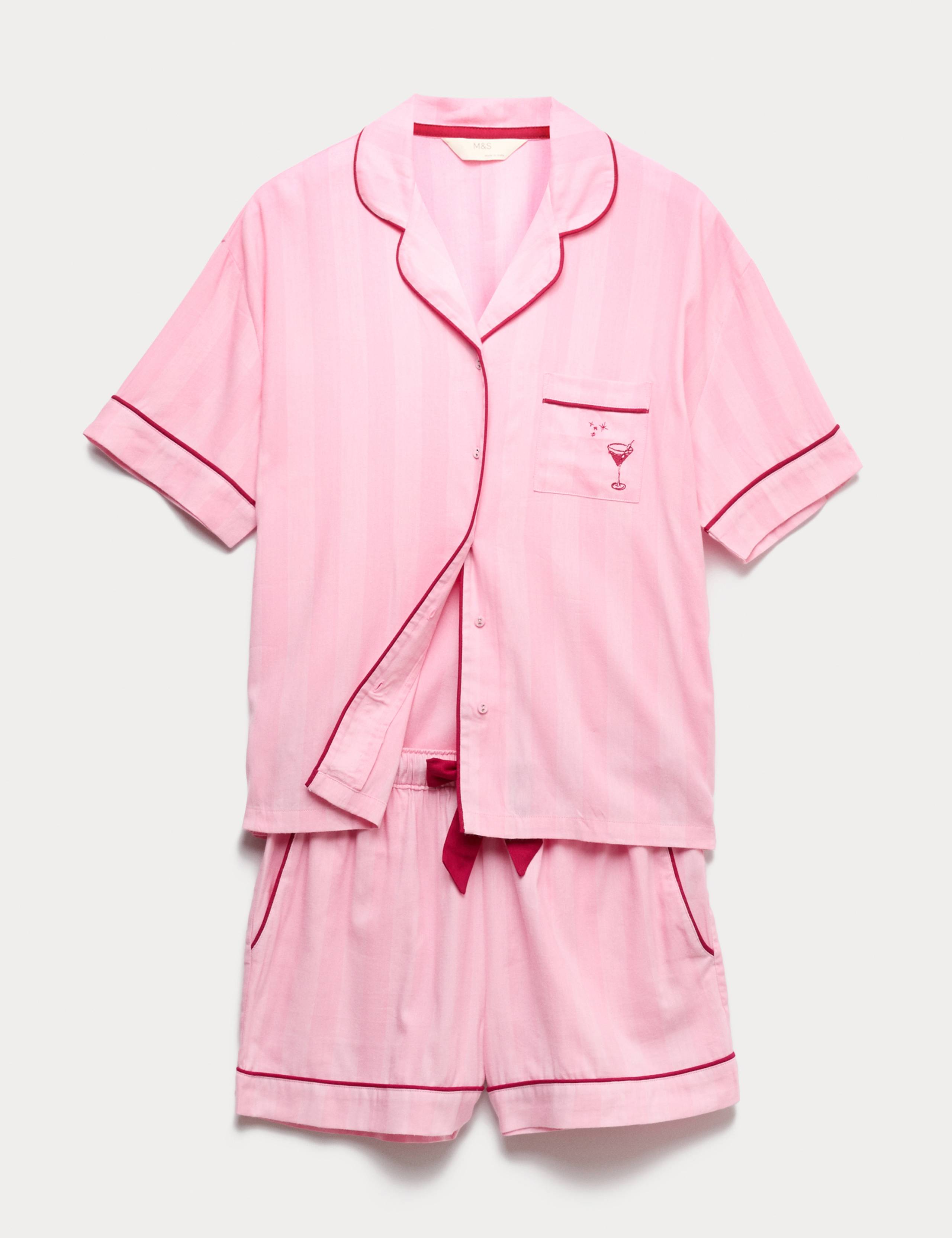 Cotton Blend Herringbone Striped Shortie Set 2 of 4