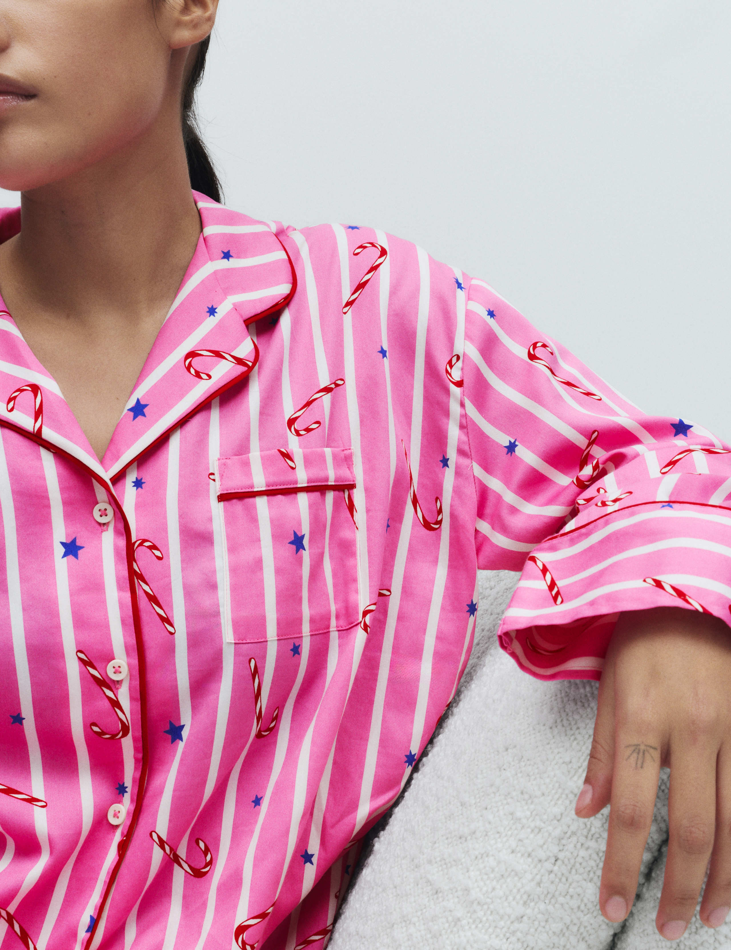 Pure Cotton Candy Cane Family Christmas Pyjama Set 5 of 5