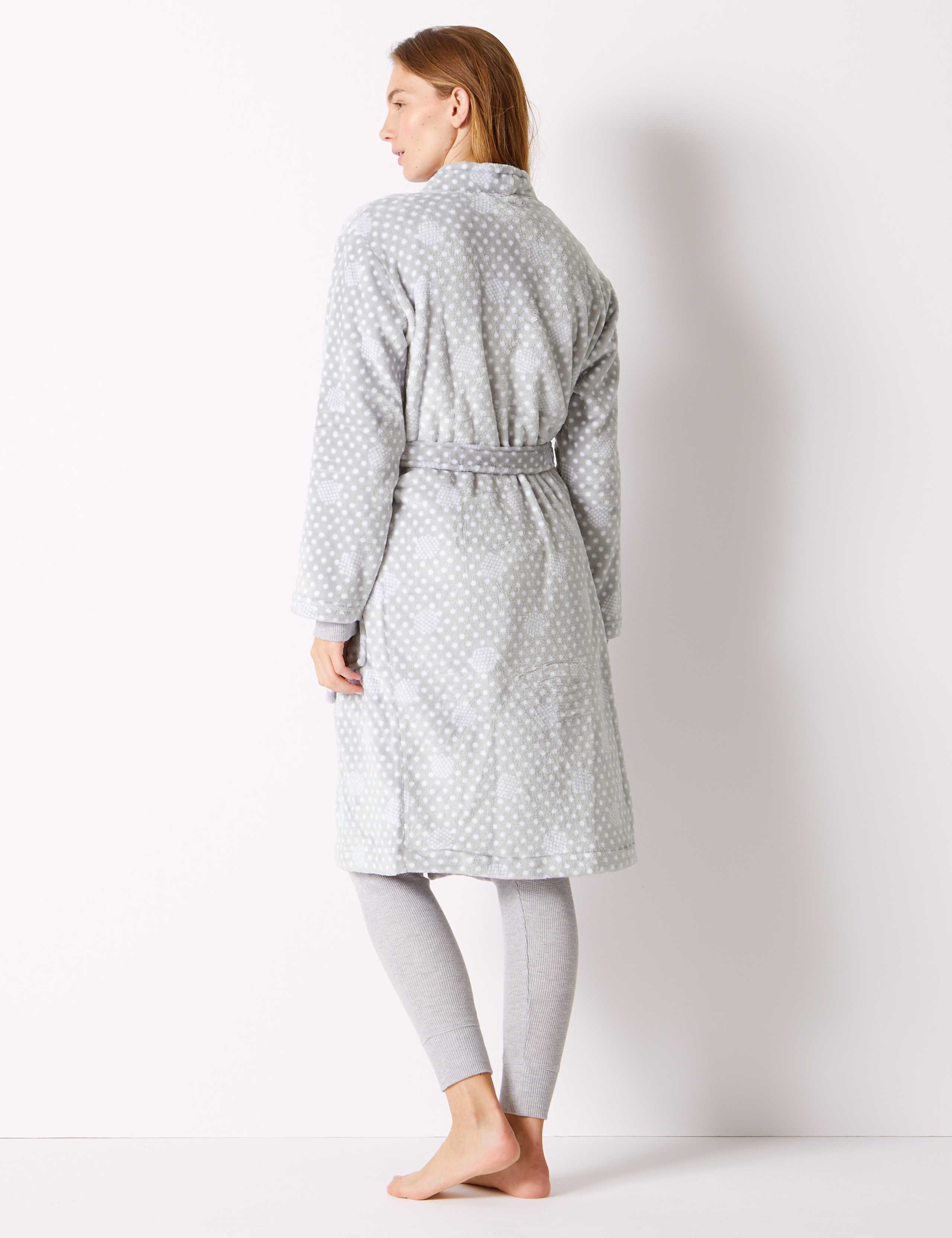Fleece Spot kimono Dressing Gown 3 of 4