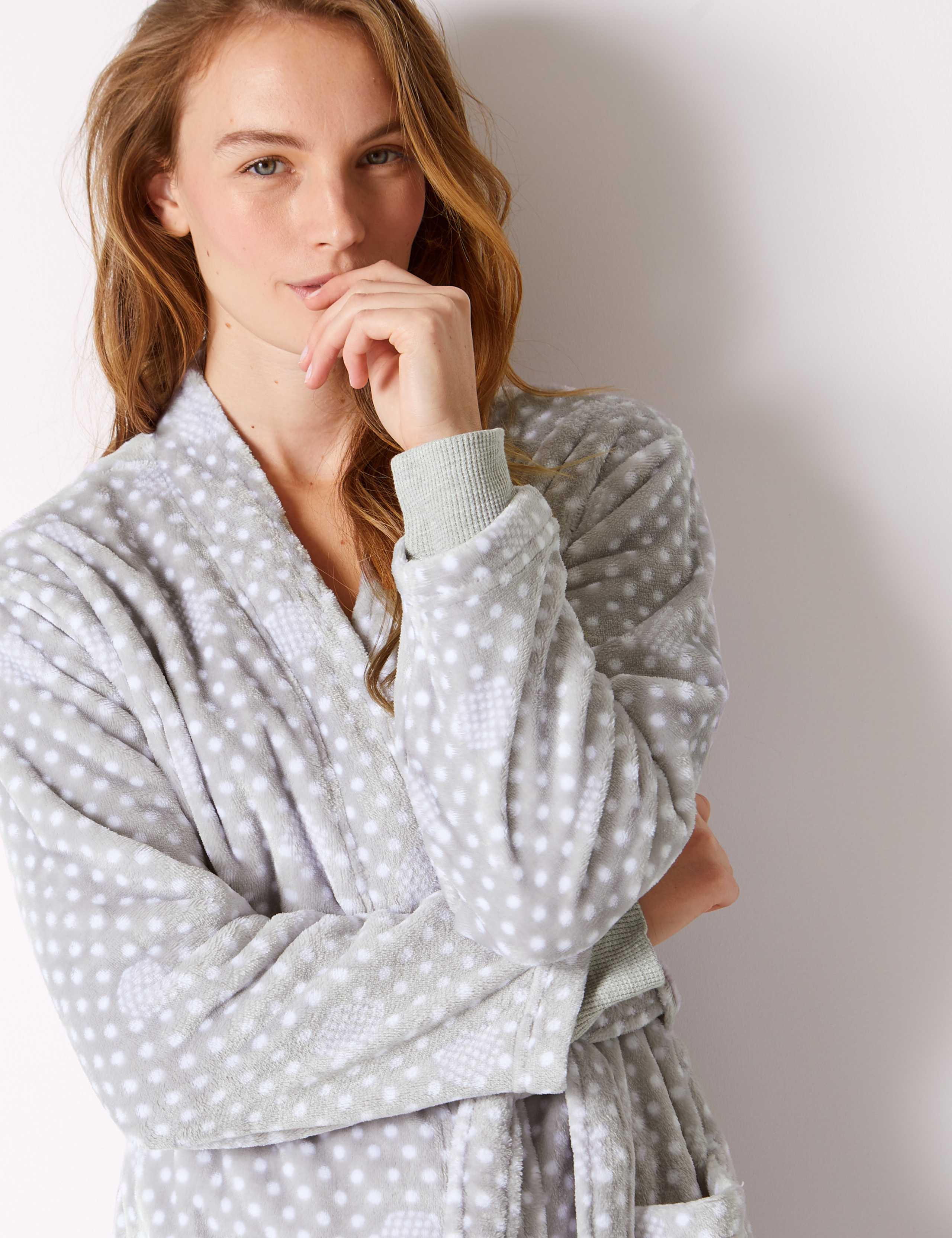 Fleece Spot kimono Dressing Gown 4 of 4