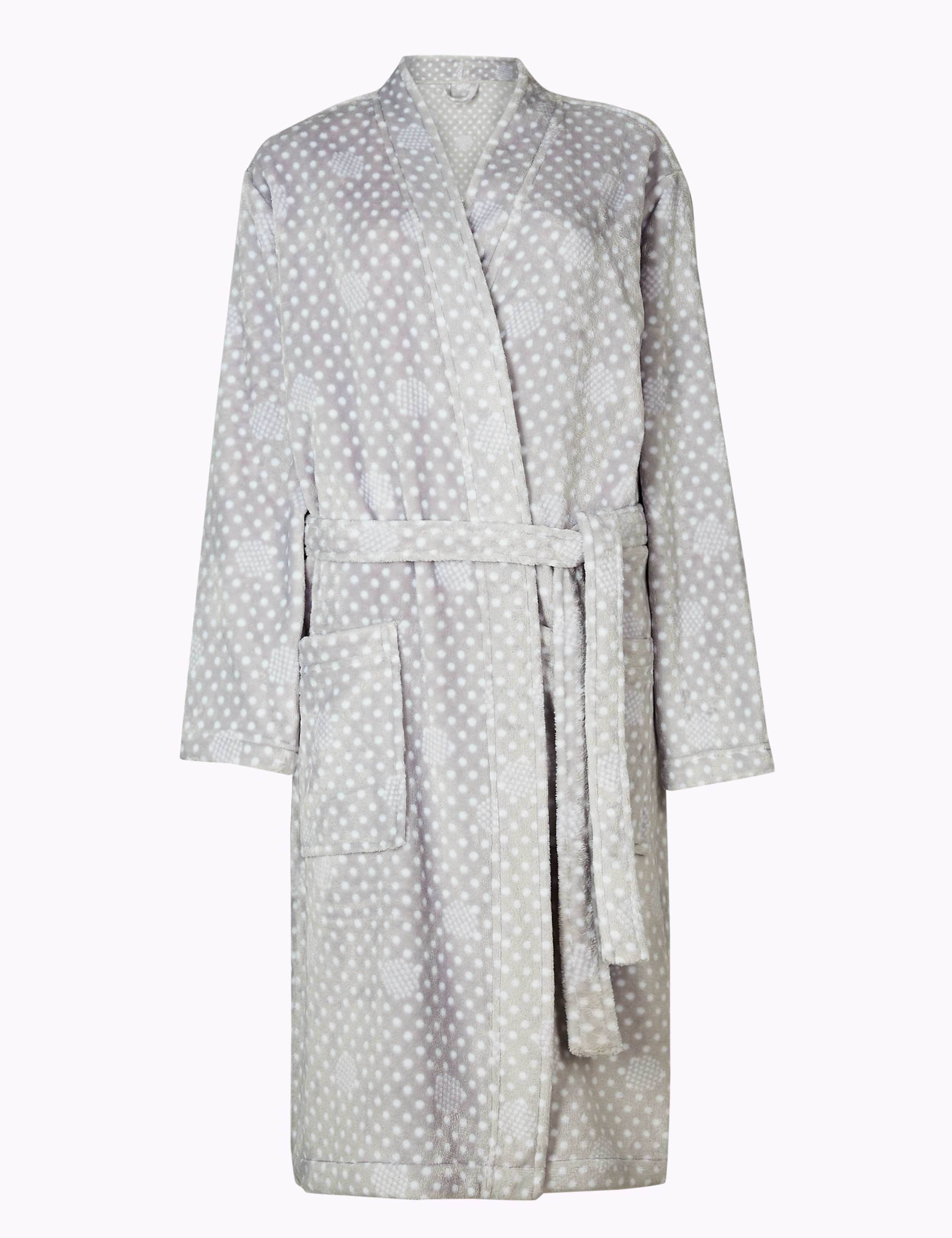 Fleece Spot kimono Dressing Gown 2 of 4