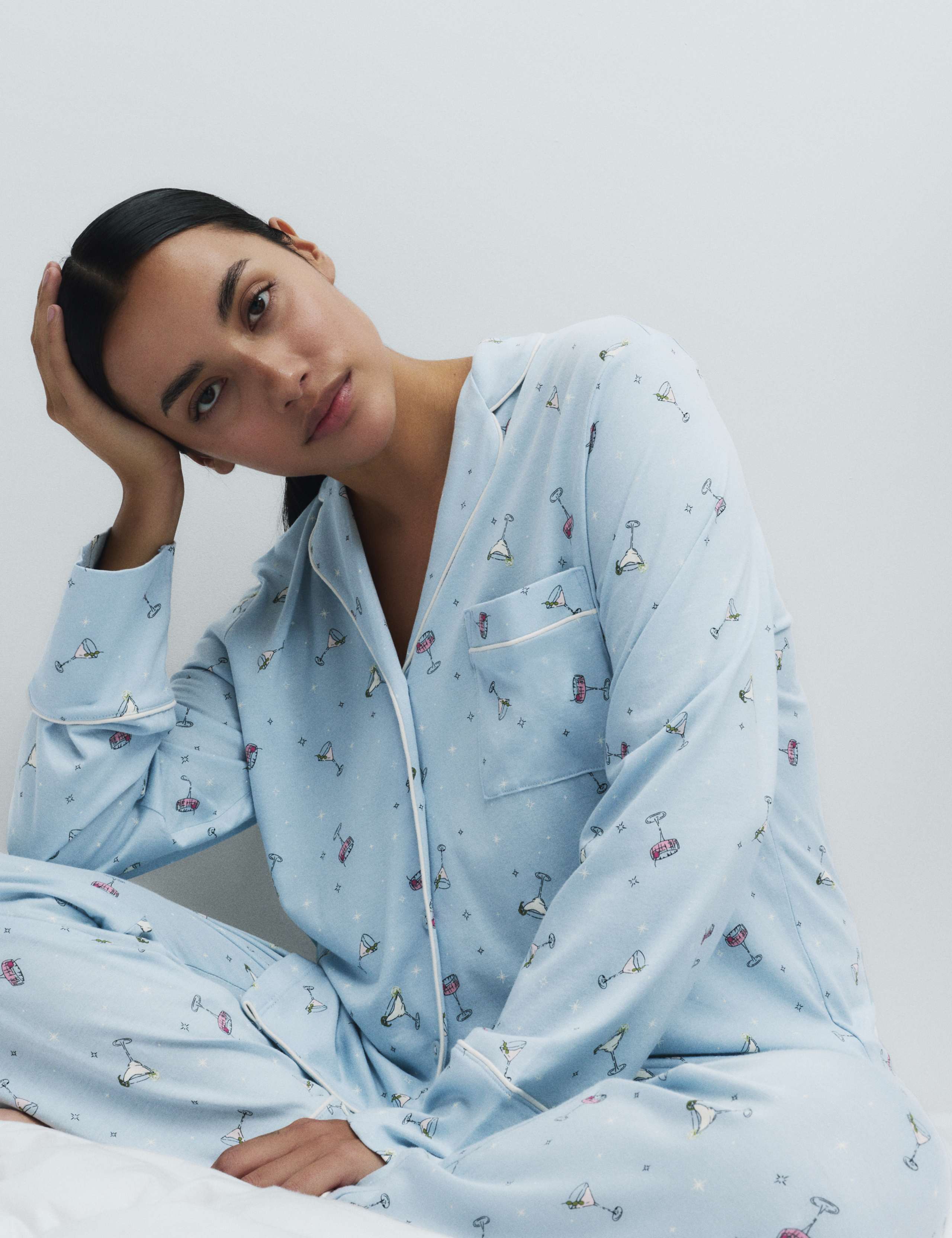 Cotton Modal Printed Revere Pyjama Set 1 of 5