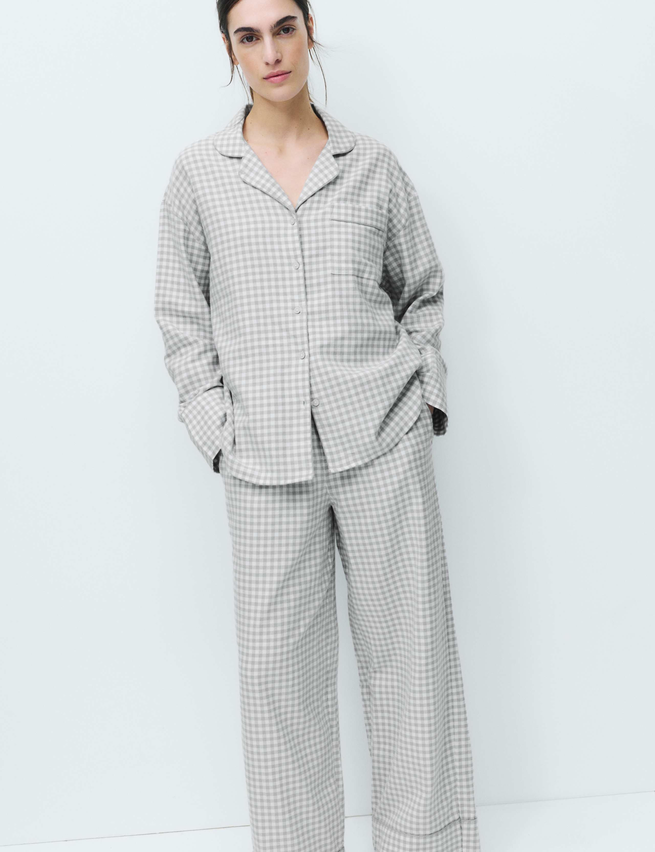 Pure Cotton Gingham Revere Pyjama Set 3 of 6