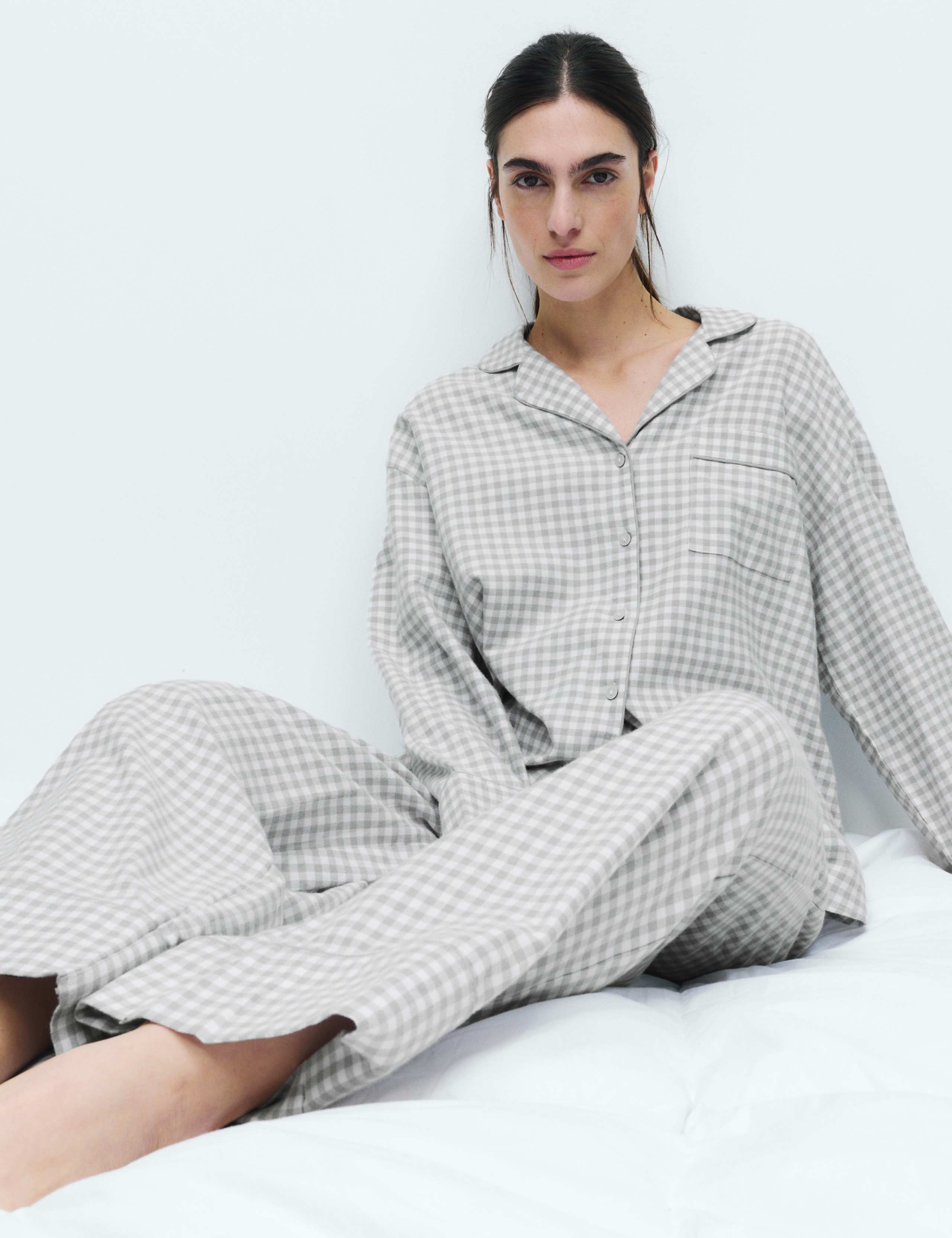 Pure Cotton Gingham Revere Pyjama Set 6 of 6