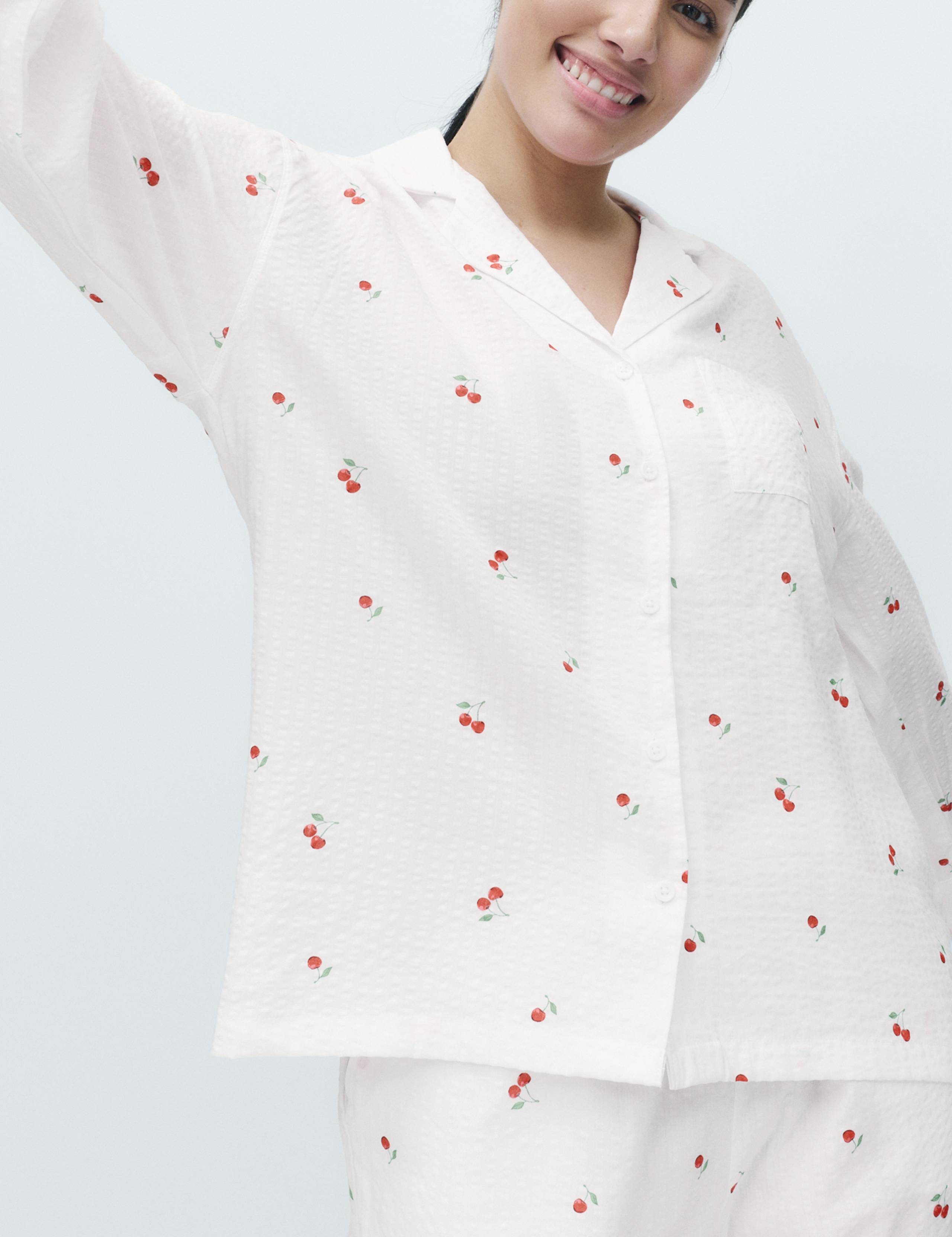 Cotton Rich Seersucker Printed Pyjama Set 4 of 5