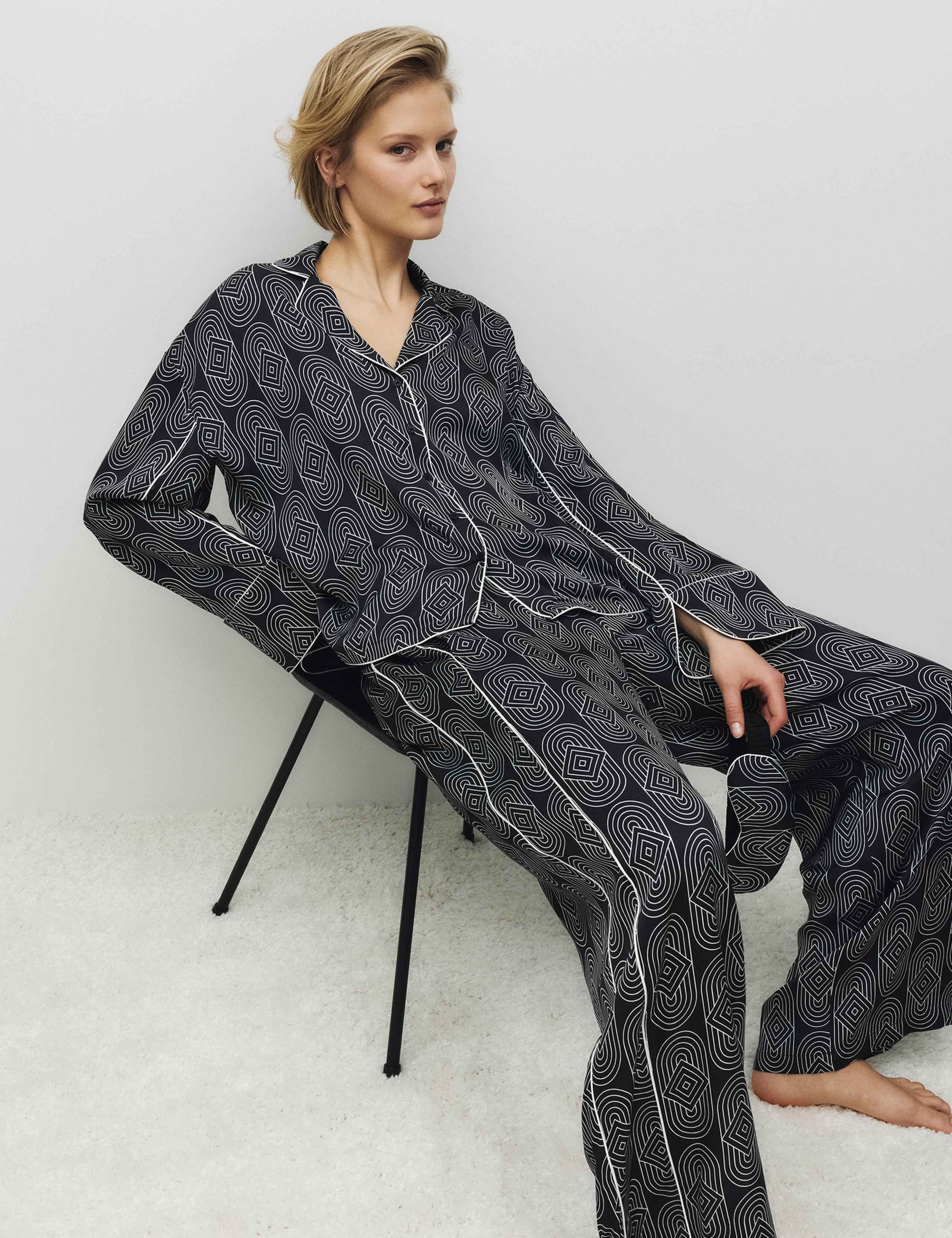Premium Satin Geometric Revere Pyjama Set 3 of 6