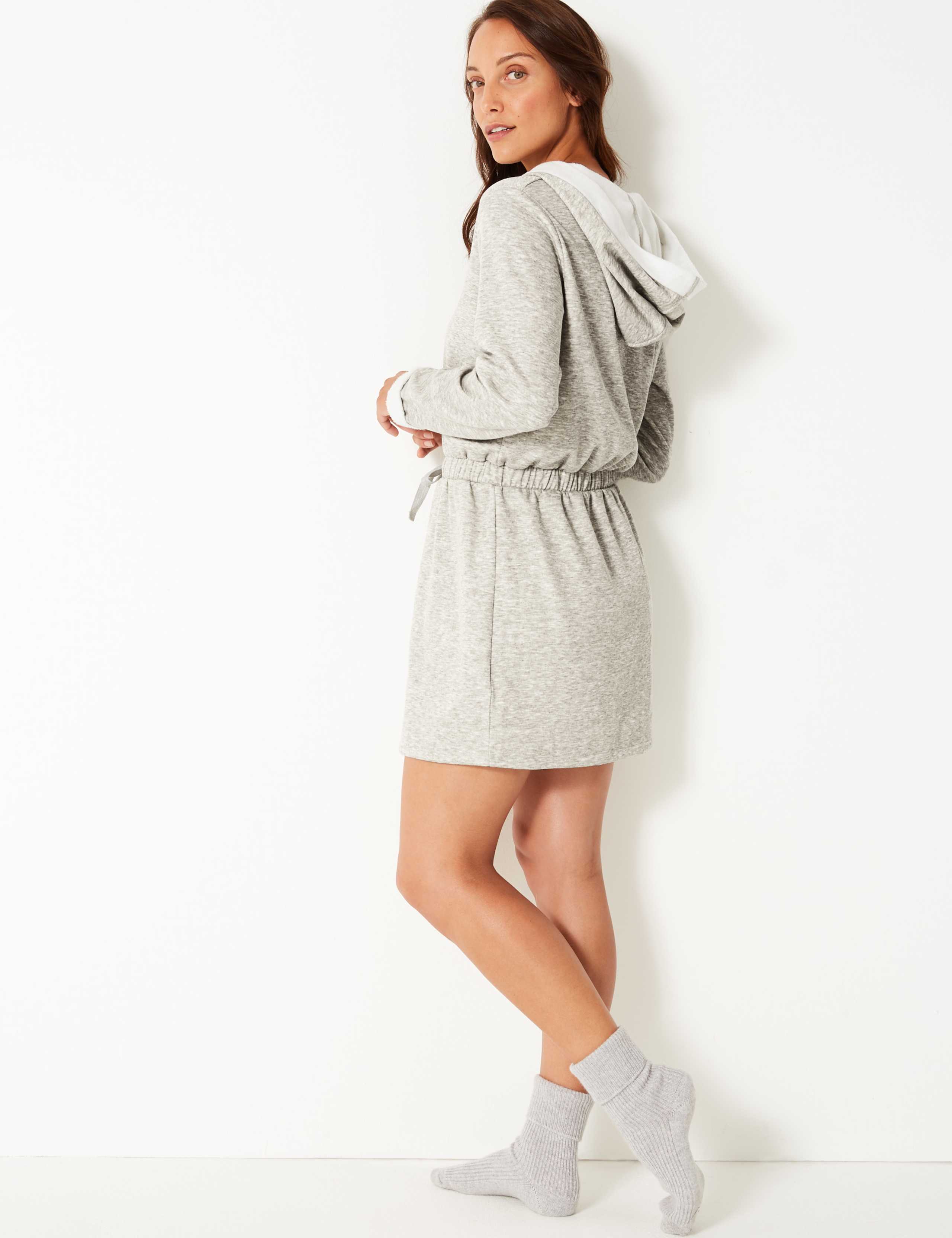 Fleece-lined Zip-up Short Dressing Gown  3 of 4